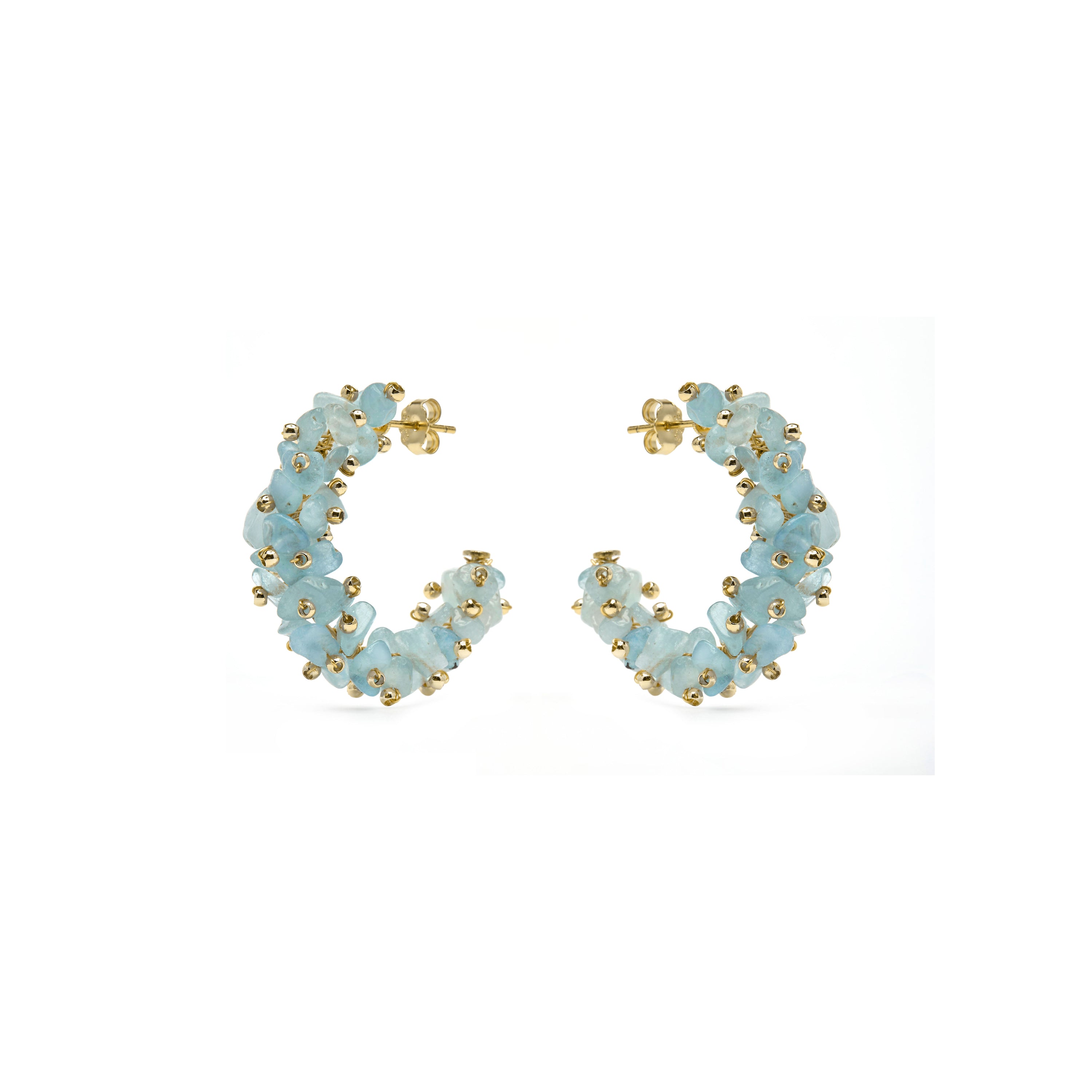 925 Sterling Silver Earrings and Blue Jade finished in 18k Yellow Gold - Isem