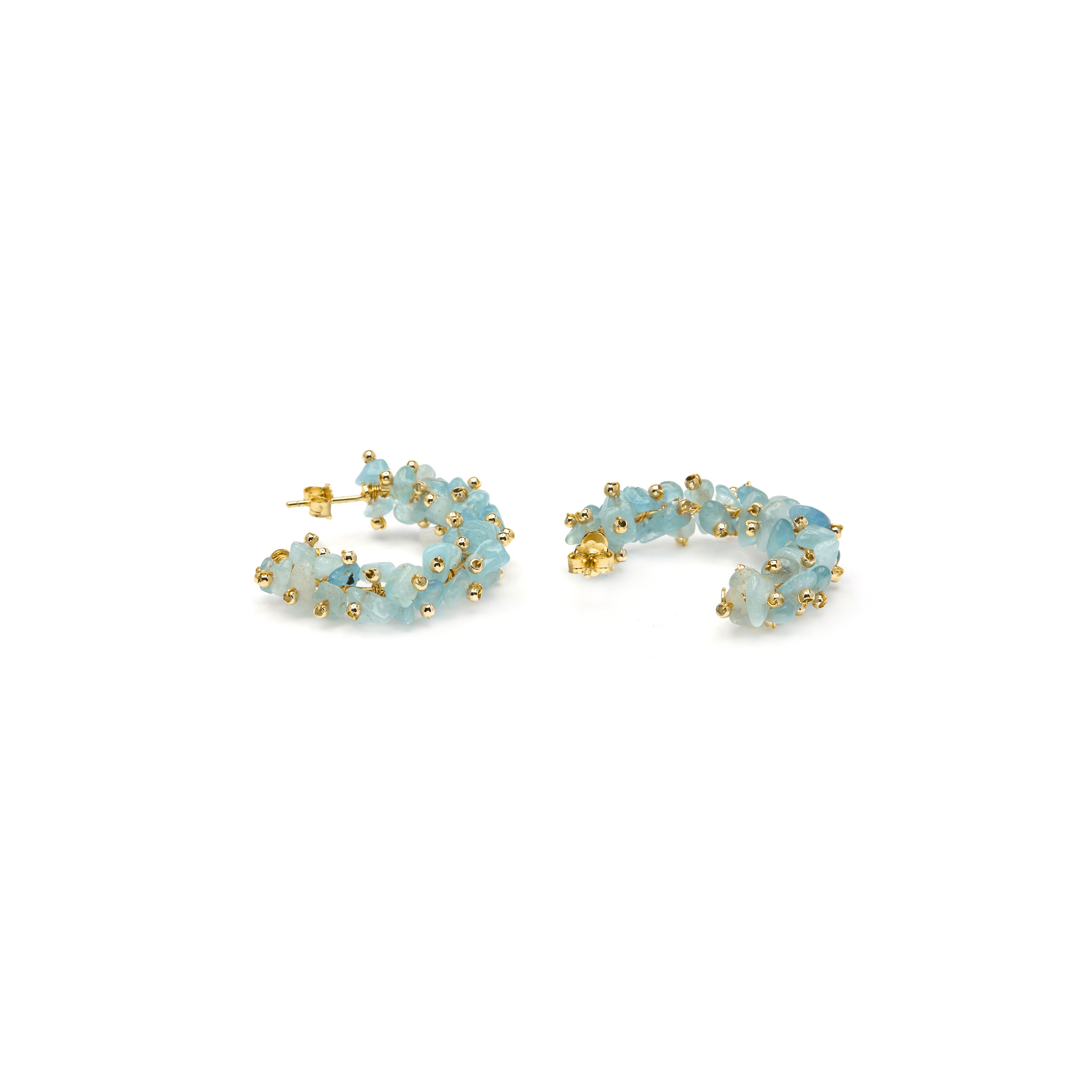 925 Sterling Silver Earrings and Blue Jade finished in 18k Yellow Gold - Isem