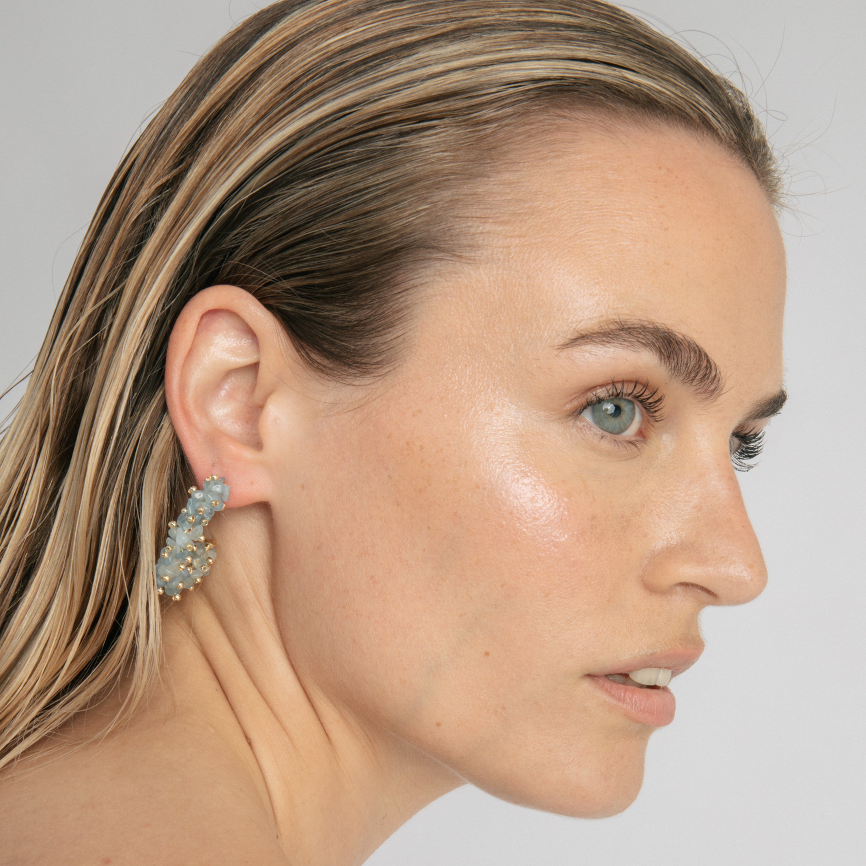 925 Sterling Silver Earrings and Blue Jade finished in 18k Yellow Gold - Isem