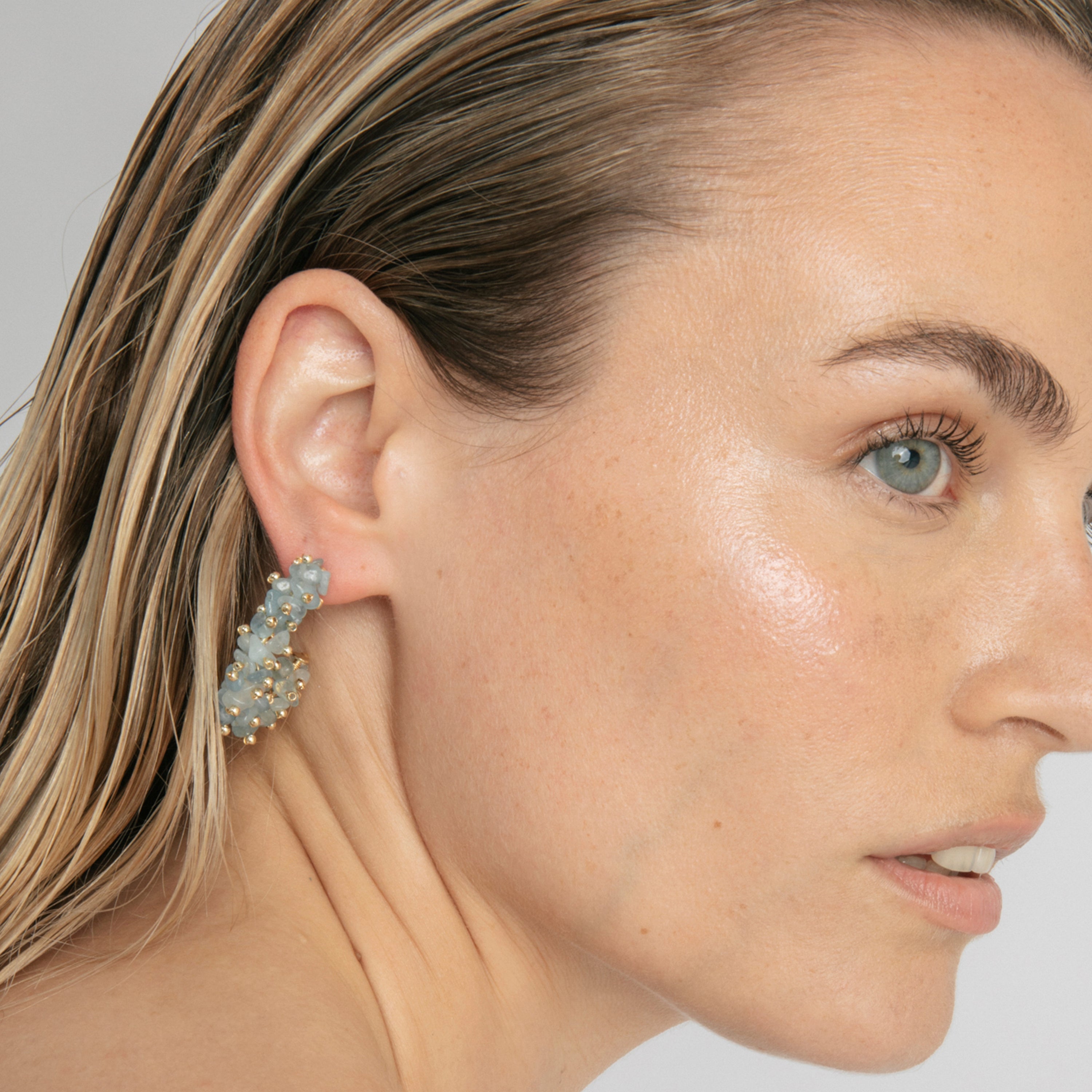 925 Sterling Silver Earrings and Blue Jade finished in 18k Yellow Gold - Isem