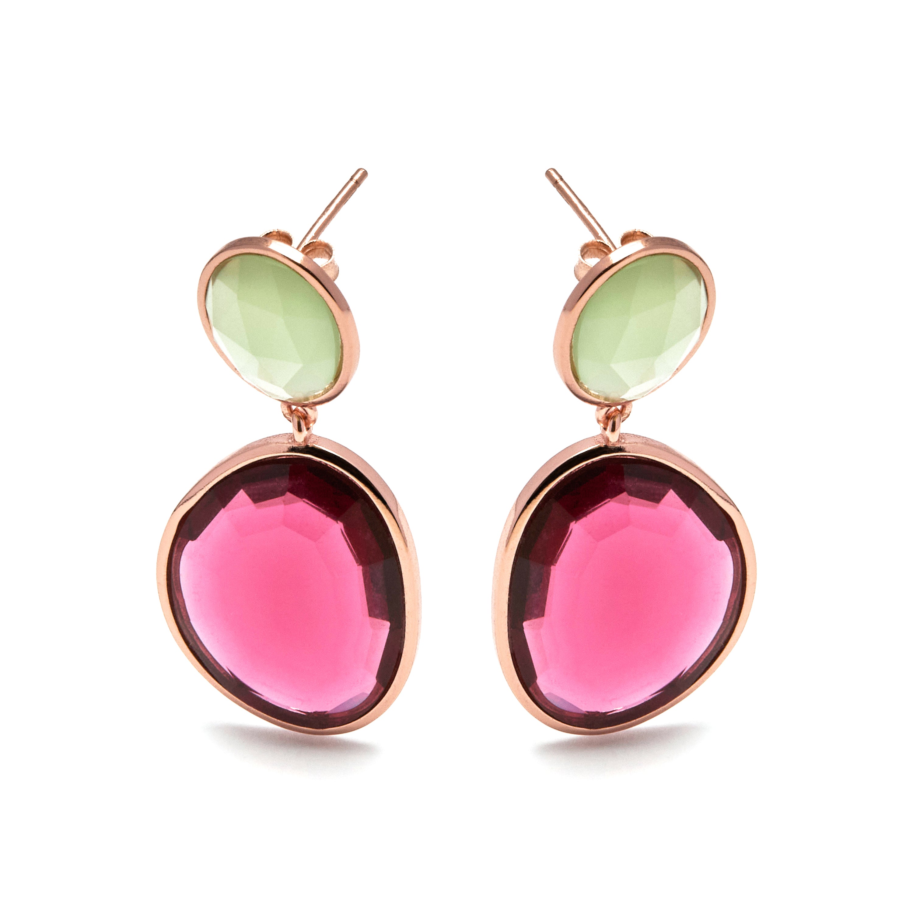 Pendientes de Plata de Ley 925 con Cuarzo Hidrotermal Cereza acabados en oro rosa 18K - Anjoan