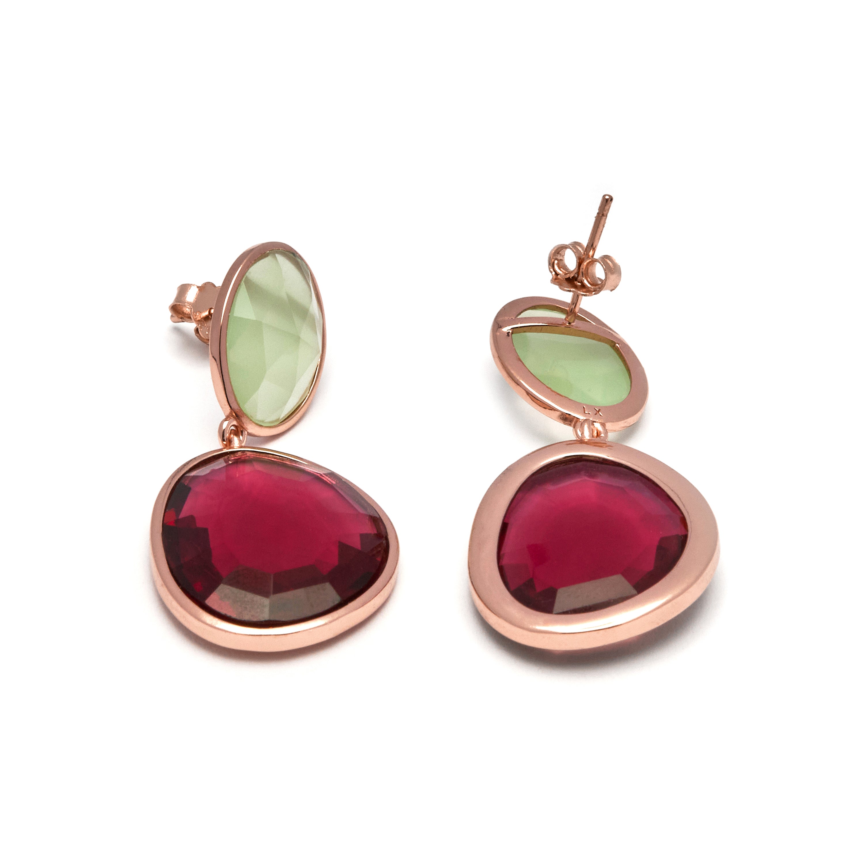 Pendientes de Plata de Ley 925 con Cuarzo Hidrotermal Cereza acabados en oro rosa 18K - Anjoan