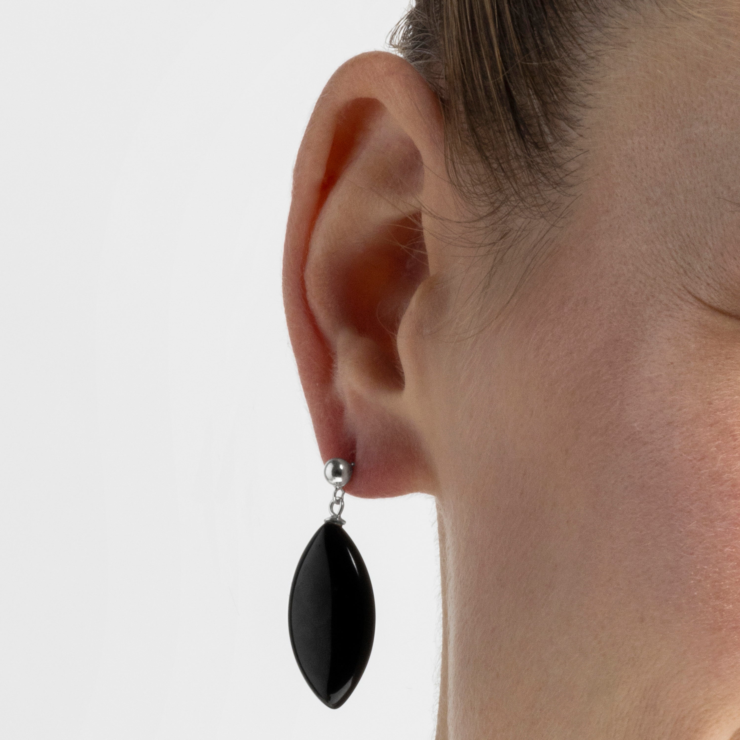 Boucles d'oreilles en argent sterling 925 avec onyx finition rhodium - Ayom