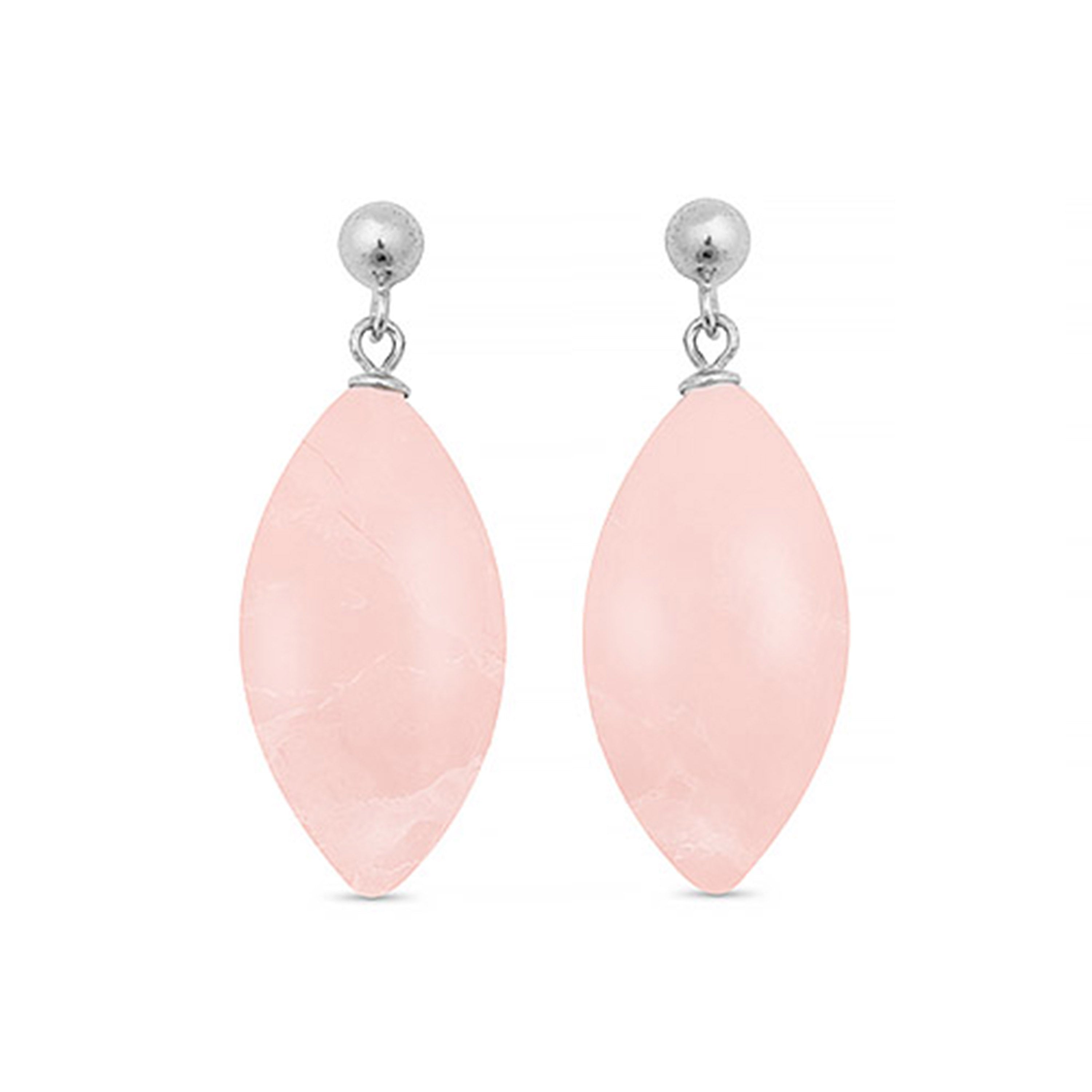 Brincos de Prata de Lei 925 com Quartzo Rosa acabados em ródio - Ayom