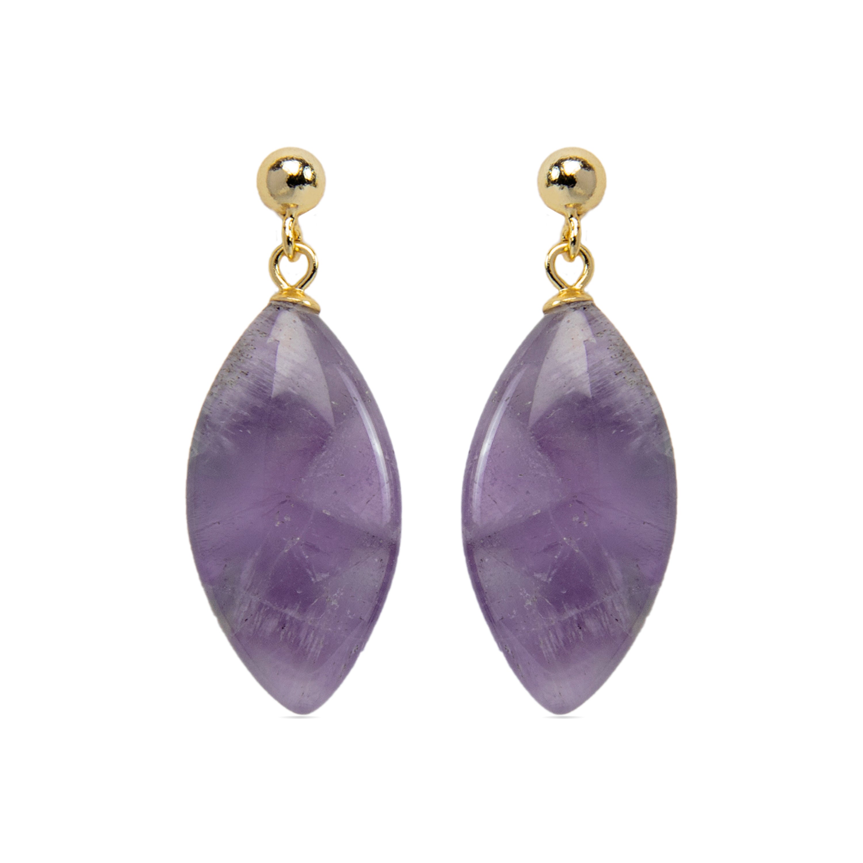 Brincos de Prata de Lei 925 com Ametista Natural acabados em ouro amarelo 18K - Ayom
