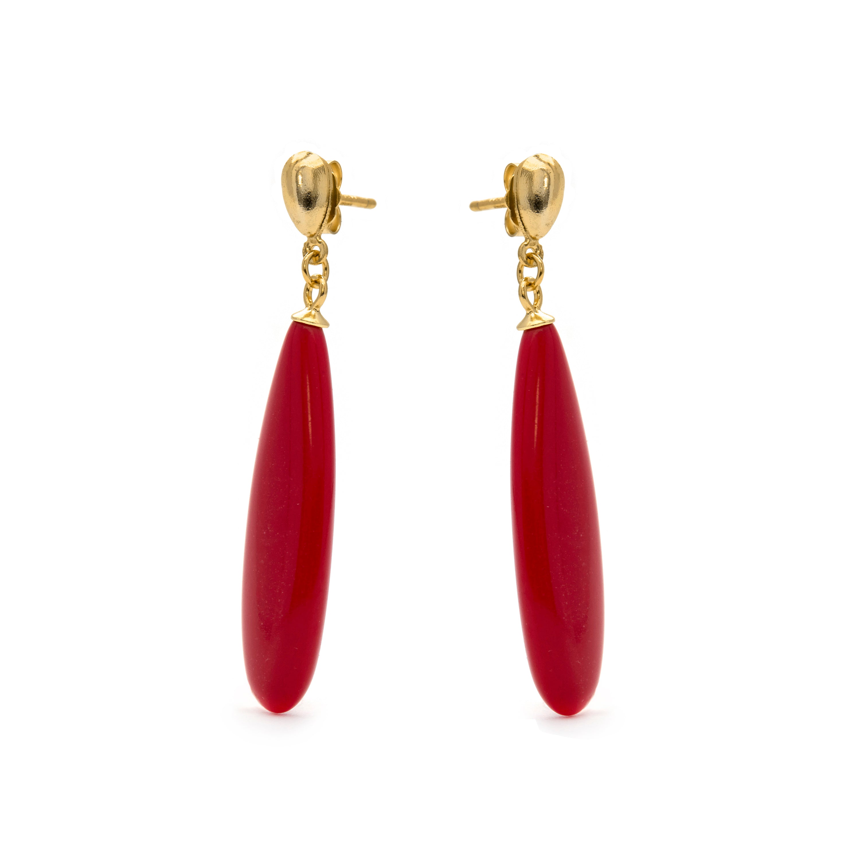 Boucles d'oreilles en argent sterling 925 avec corail finition or jaune 18K - Adak