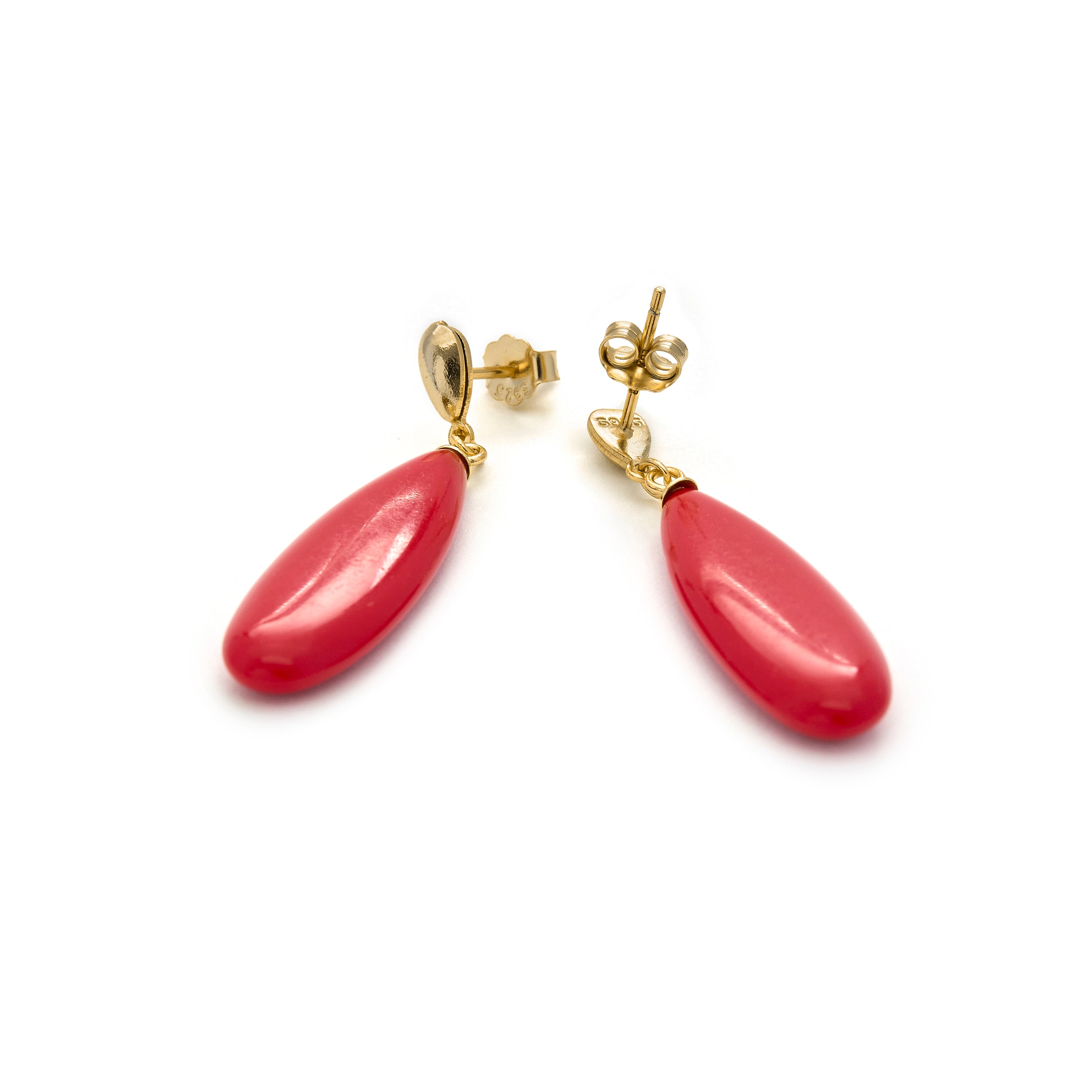 Boucles d'oreilles en argent sterling 925 avec corail finition or jaune 18K - Adak
