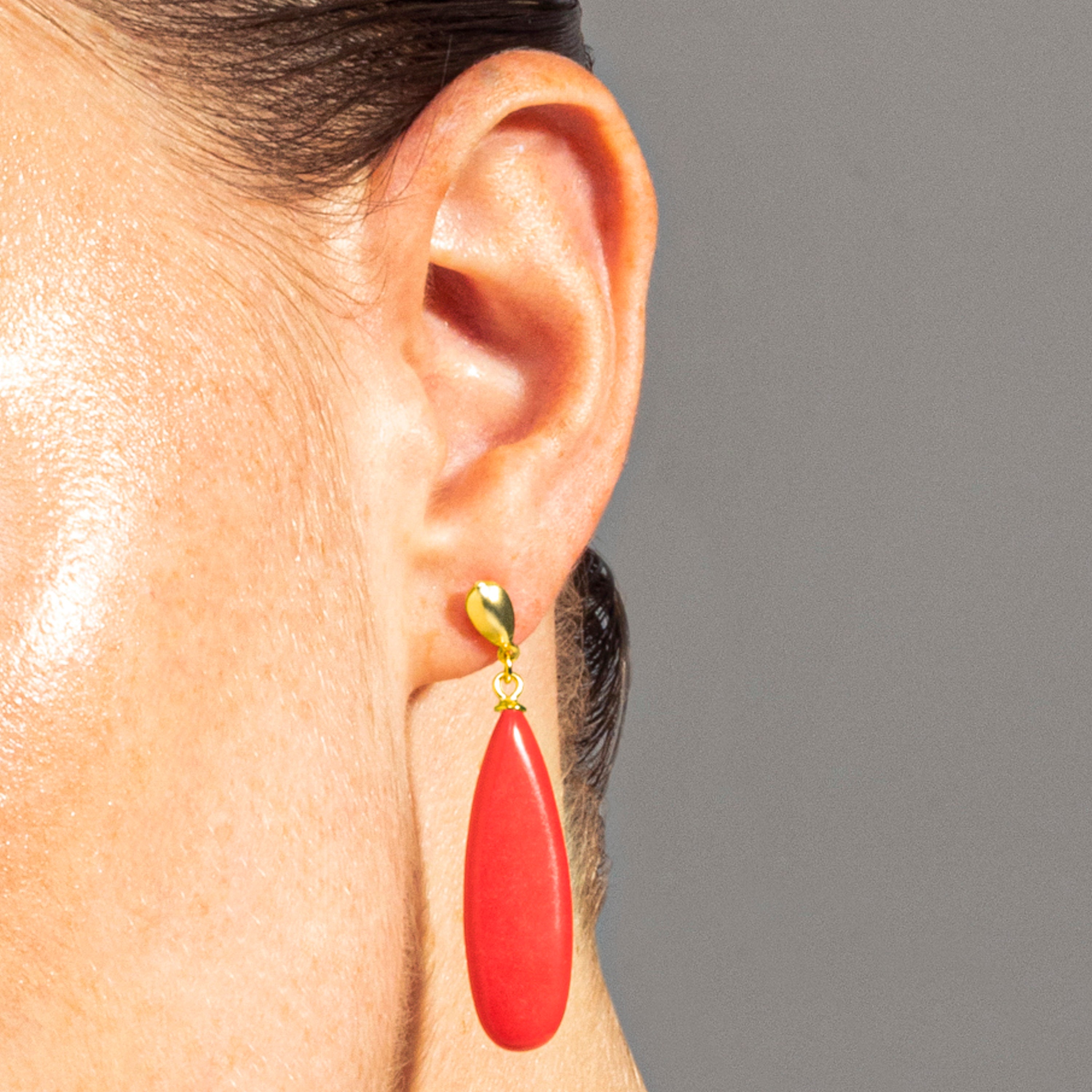 Boucles d'oreilles en argent sterling 925 avec corail finition or jaune 18K - Adak