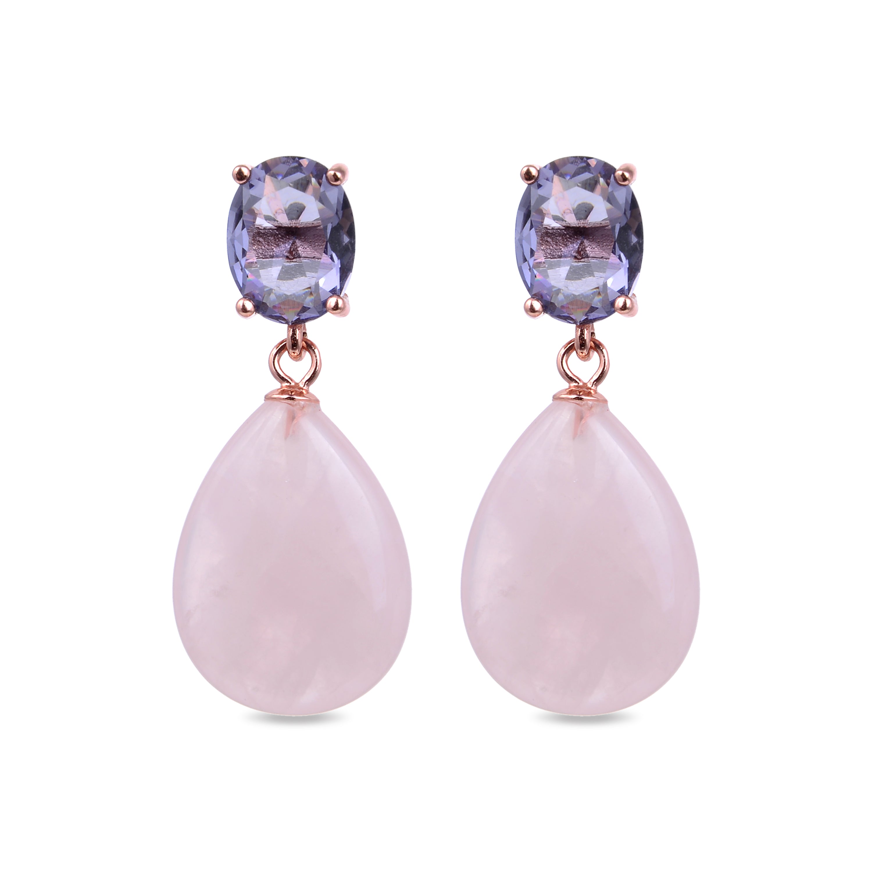 925 Sterling Silver Earrings with Rose Quartz finished in 18K rose gold - Acriteo