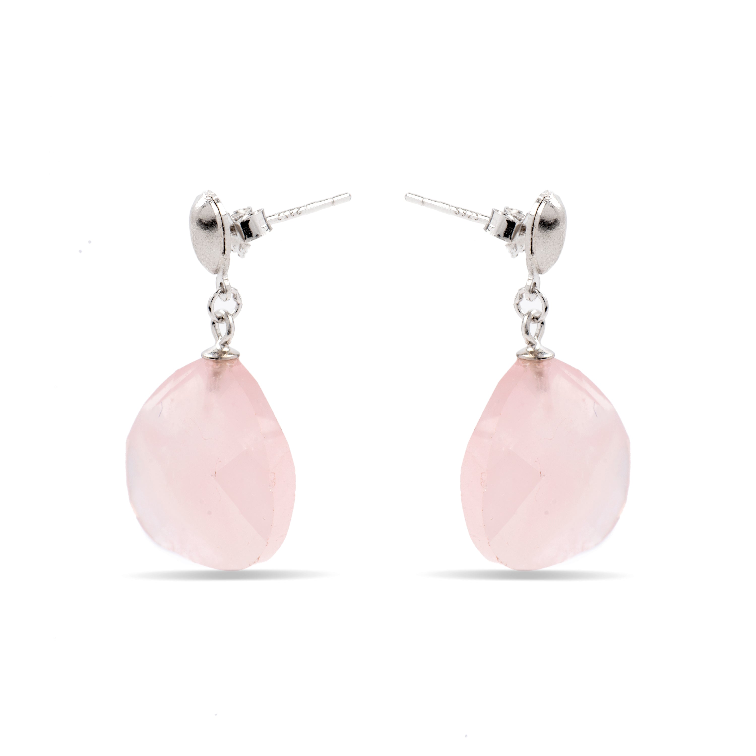 Boucles d'oreilles en argent sterling 925 avec quartz rose finition rhodiée - Zoqoyi
