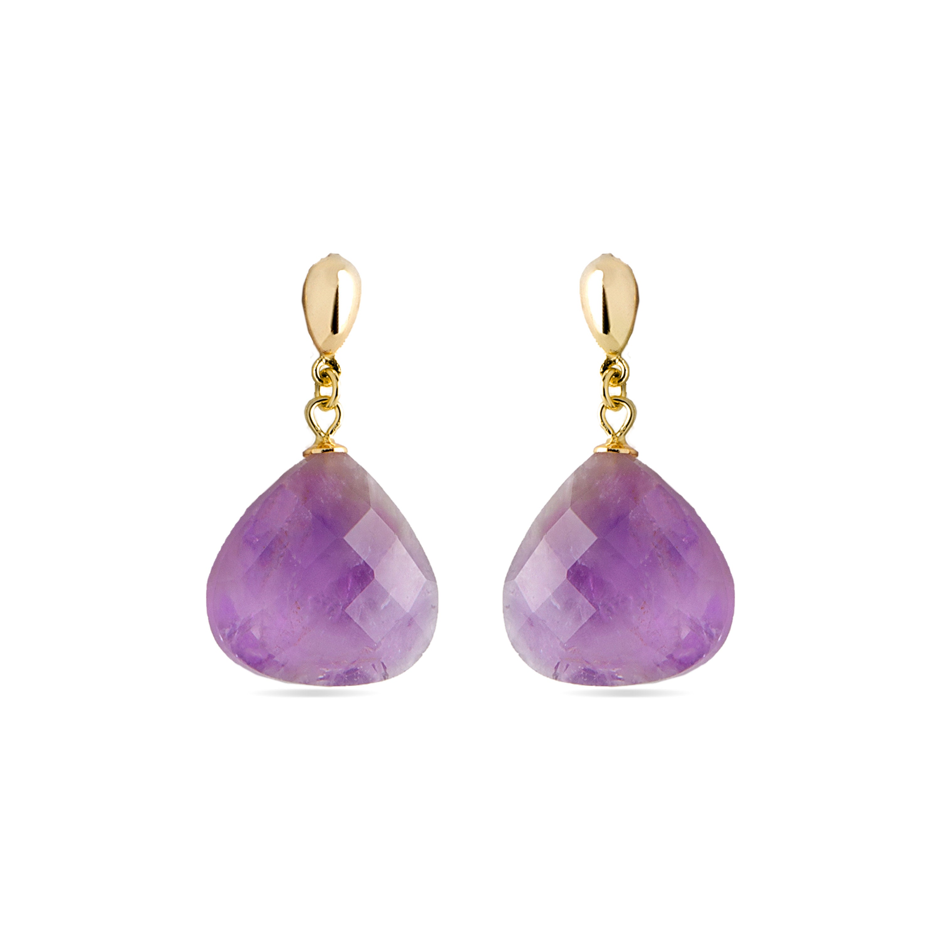 Pendientes de Plata de Ley 925 con Amatista Natural acabados en oro amarillo 18K - Zoqoyi