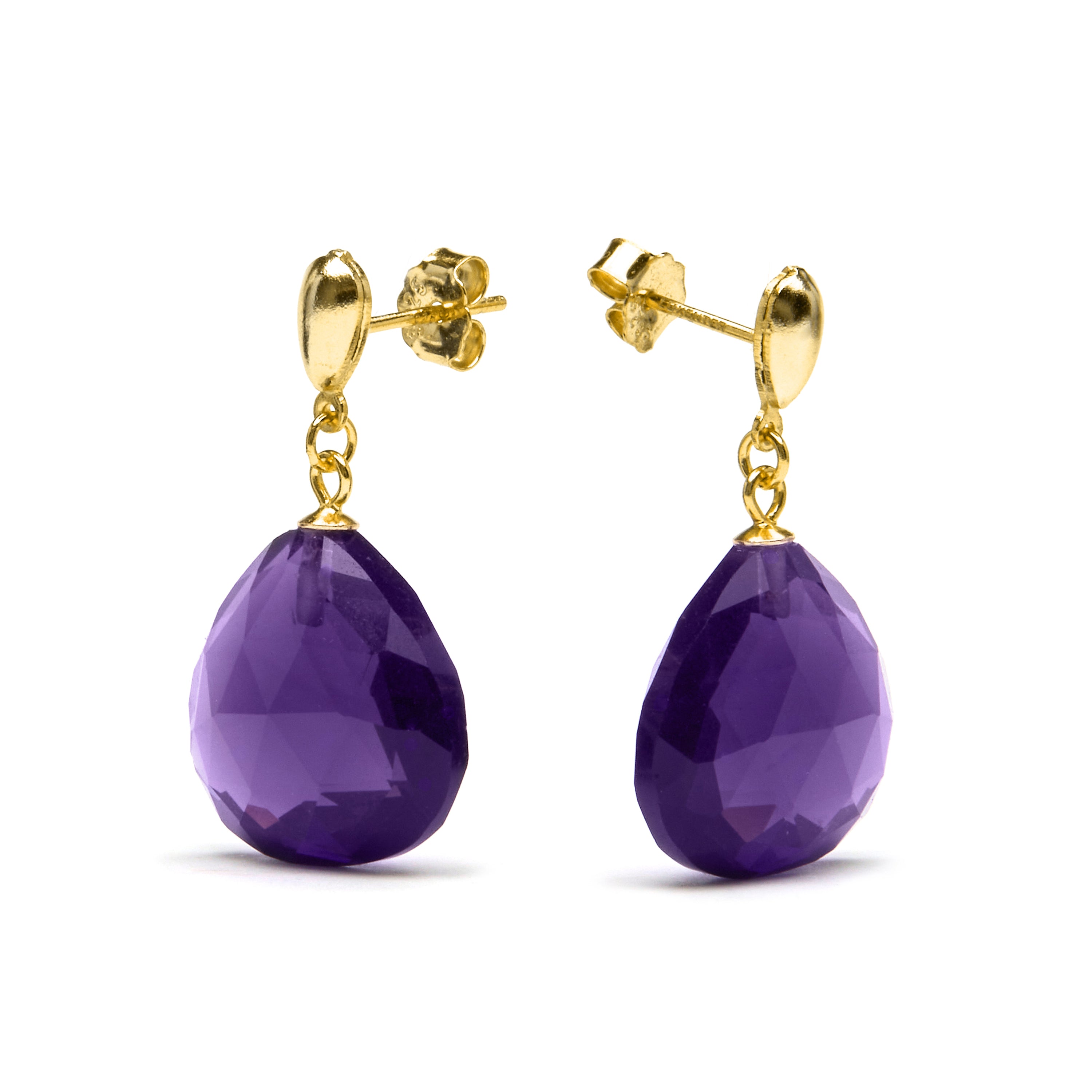 Pendientes de Plata de Ley 925 con Amatista Natural acabados en oro amarillo 18K - Zoqoyi