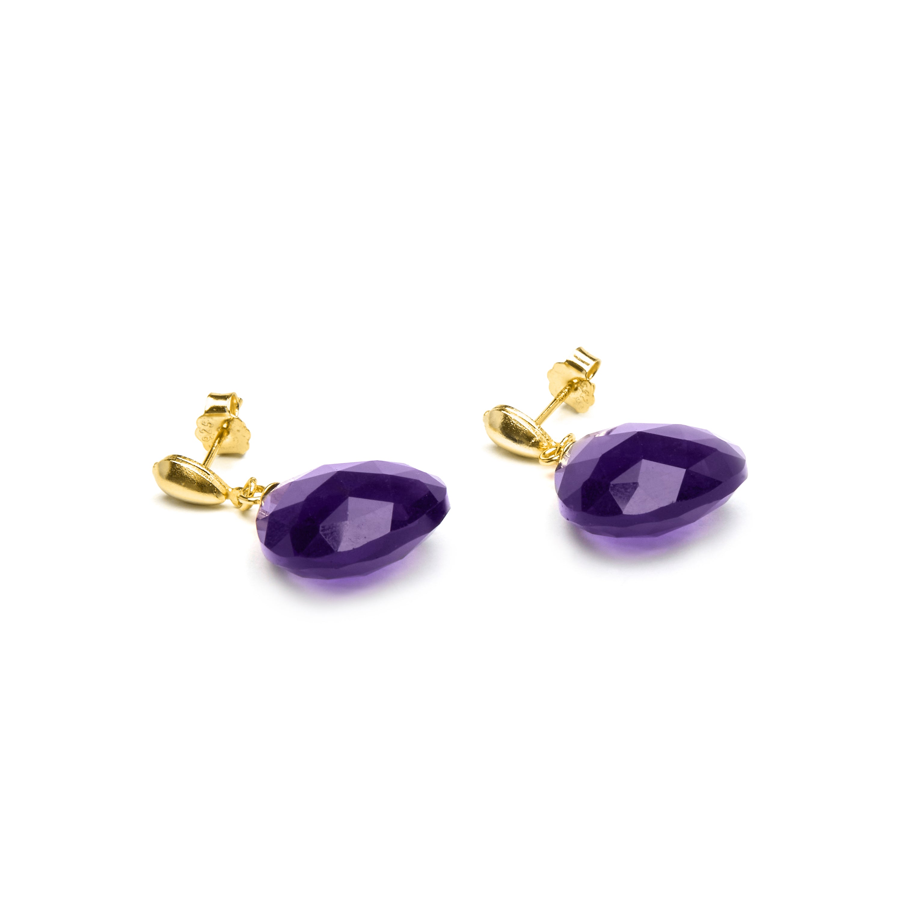Pendientes de Plata de Ley 925 con Amatista Natural acabados en oro amarillo 18K - Zoqoyi