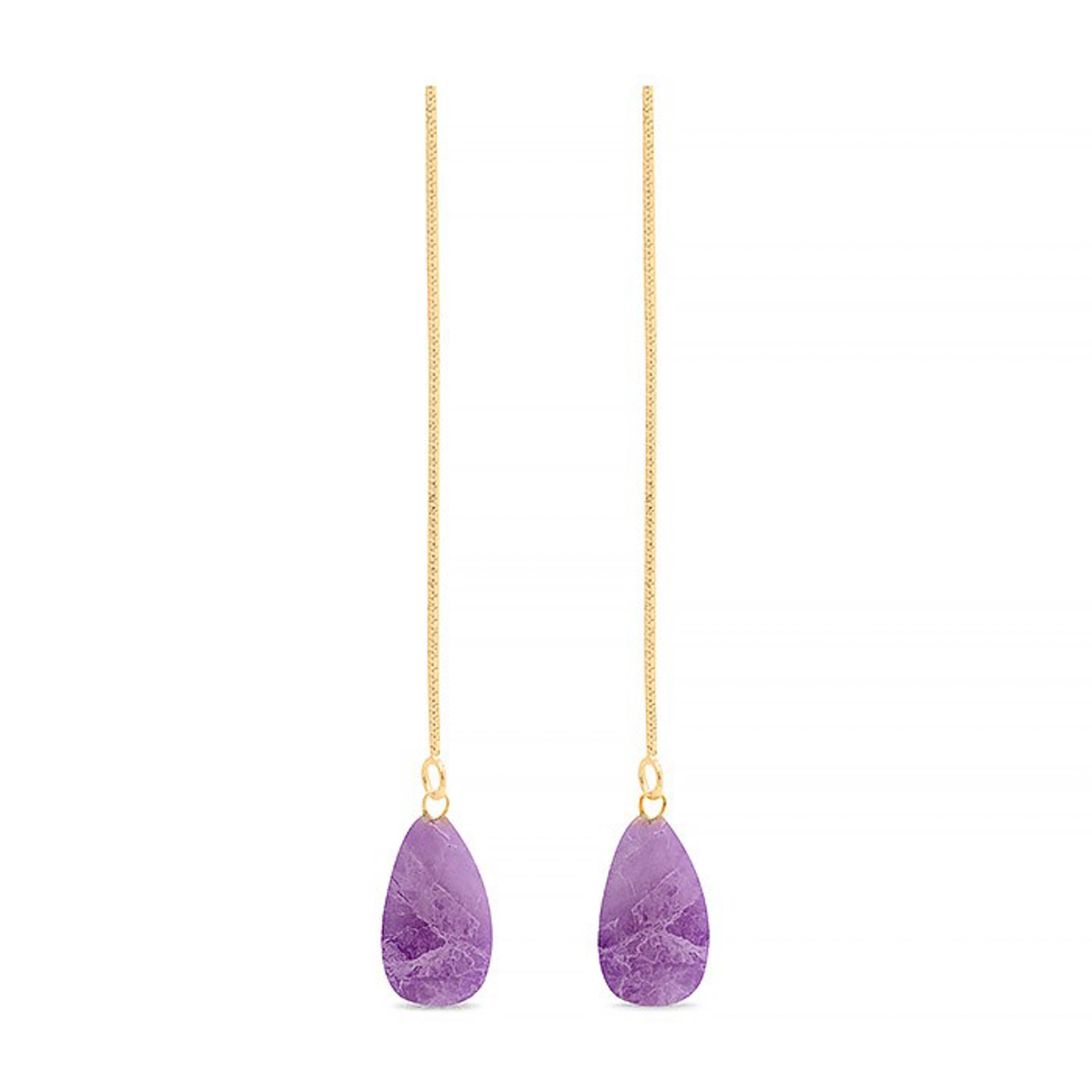 Pendientes de Plata de Ley 925 con Amatista Natural acabados en oro amarillo 18K - Zoqoyi