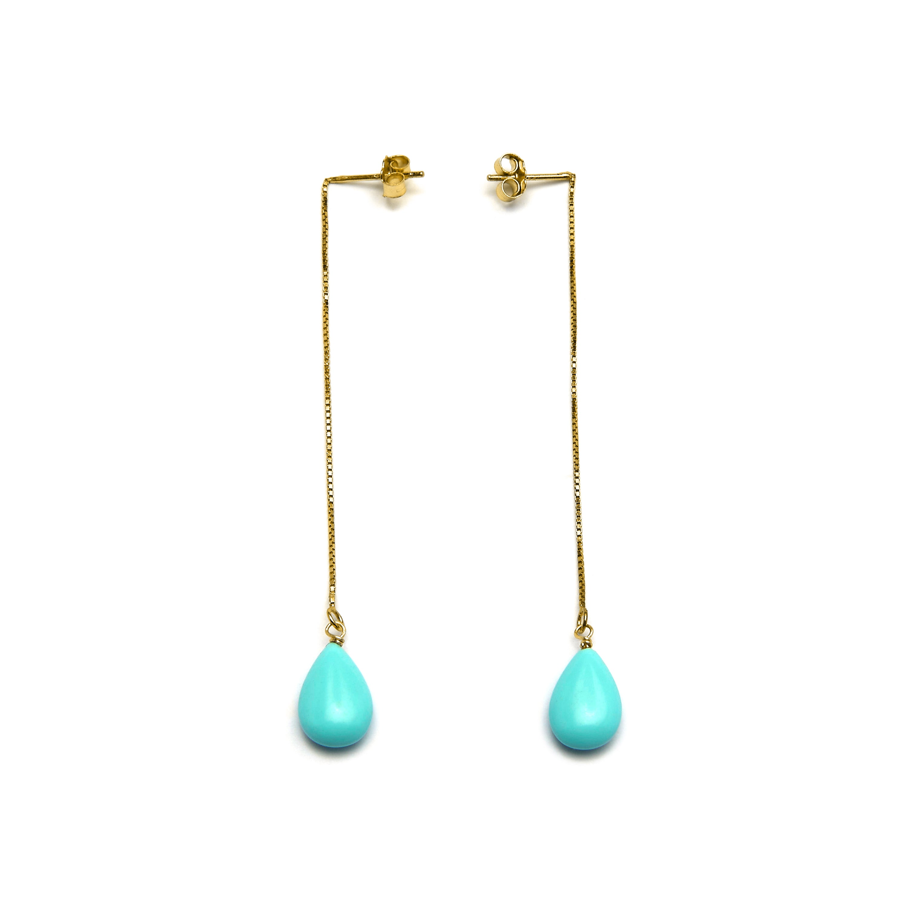 Boucles d'oreilles en argent sterling 925 avec turquoise finies en or jaune 18K - Zoqoyi