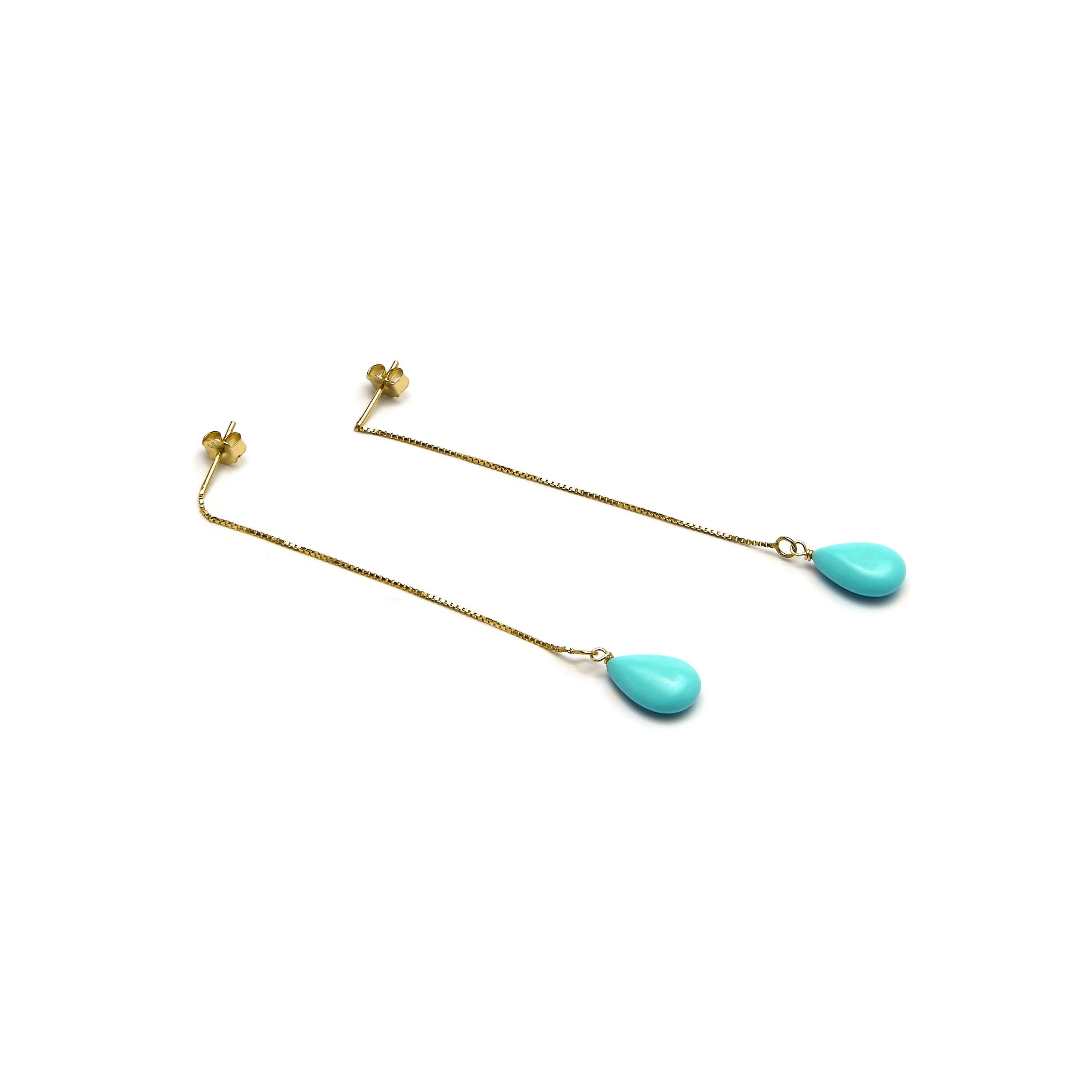 Boucles d'oreilles en argent sterling 925 avec turquoise finies en or jaune 18K - Zoqoyi