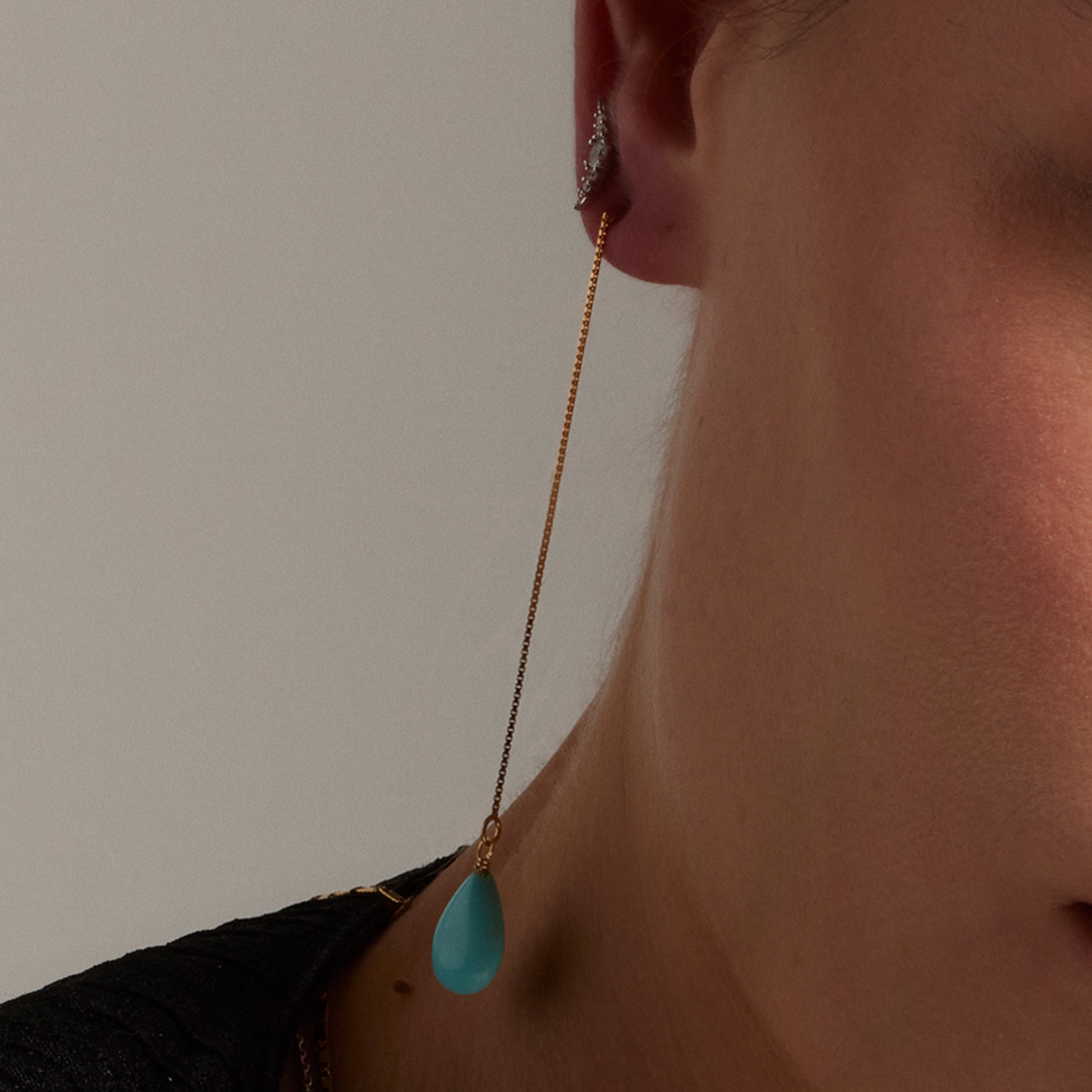 Boucles d'oreilles en argent sterling 925 avec turquoise finies en or jaune 18K - Zoqoyi