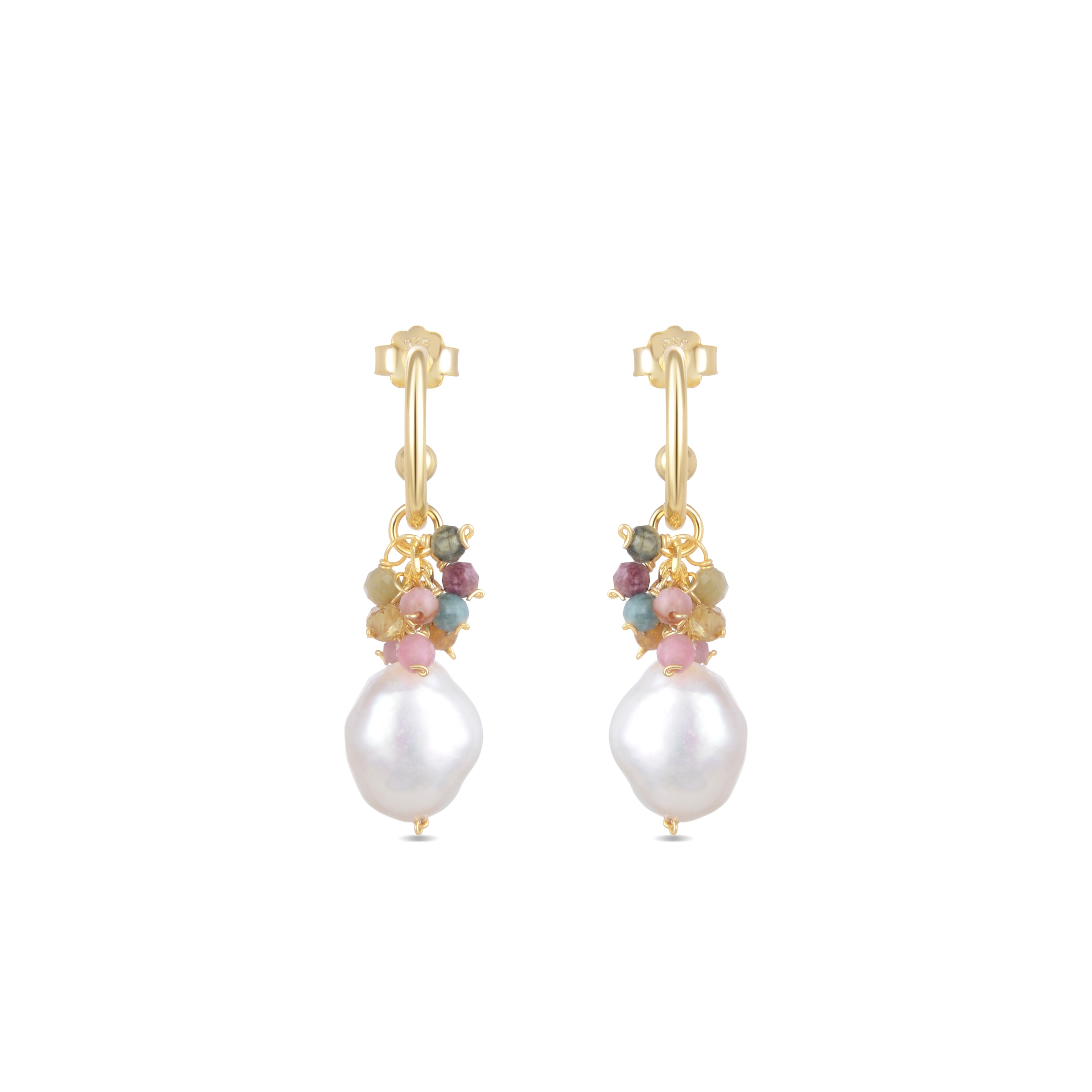 Pendientes de Plata de Ley 925 con Perla Blanca acabados en oro amarillo 18K - Sahme