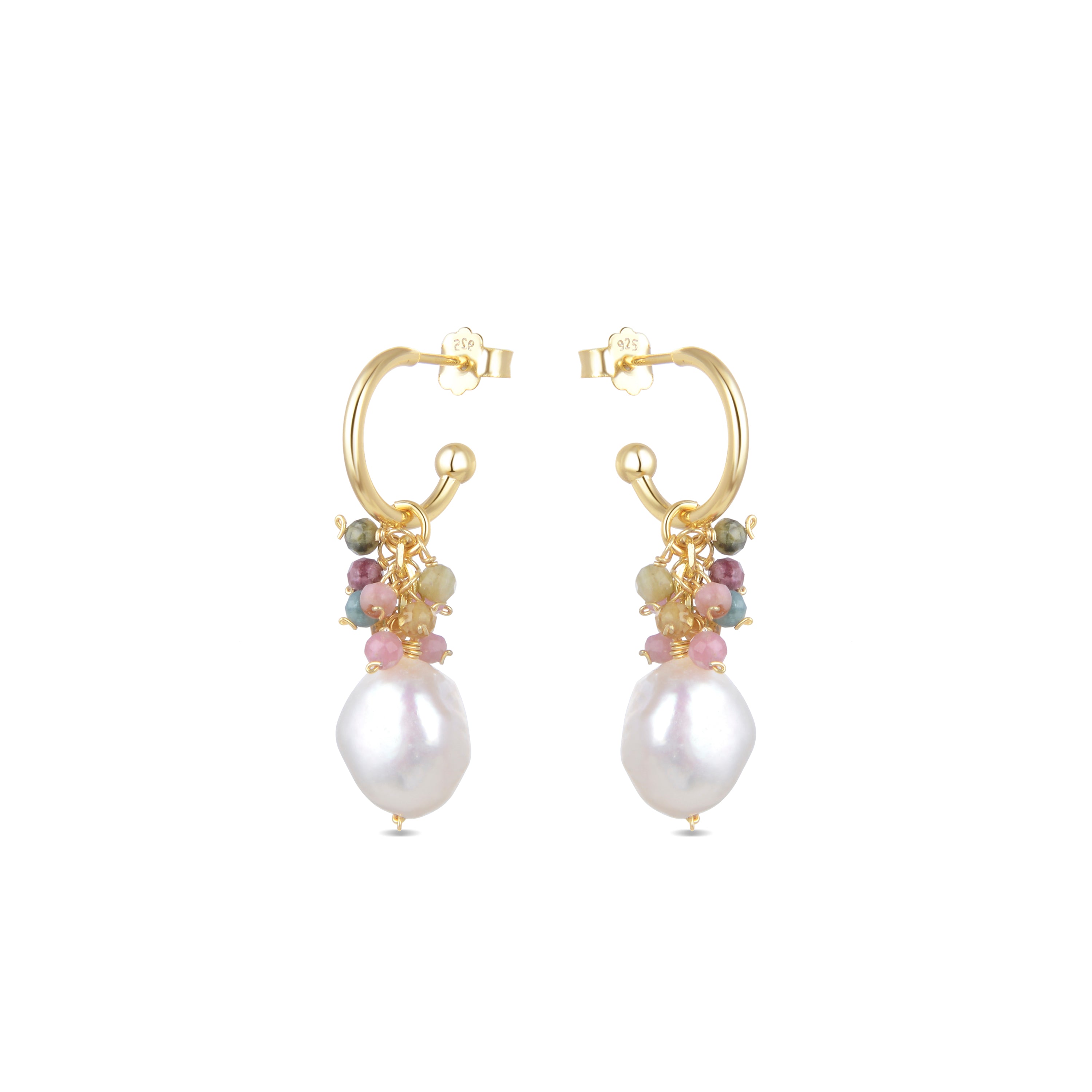 925 Sterling Silver Earrings with White Pearl finished in 18K Yellow Gold - Sahme