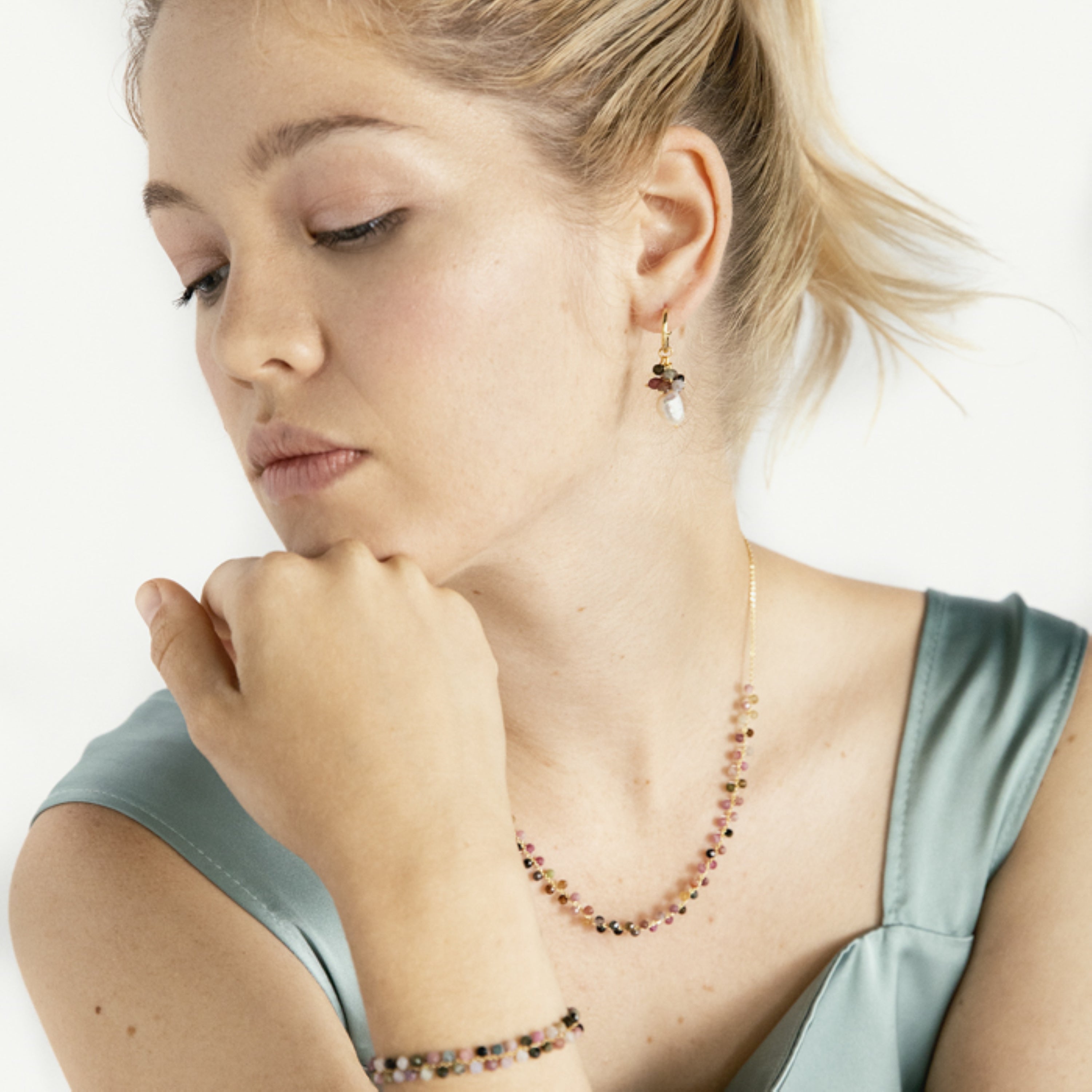 925 Sterling Silver Earrings with White Pearl finished in 18K Yellow Gold - Sahme
