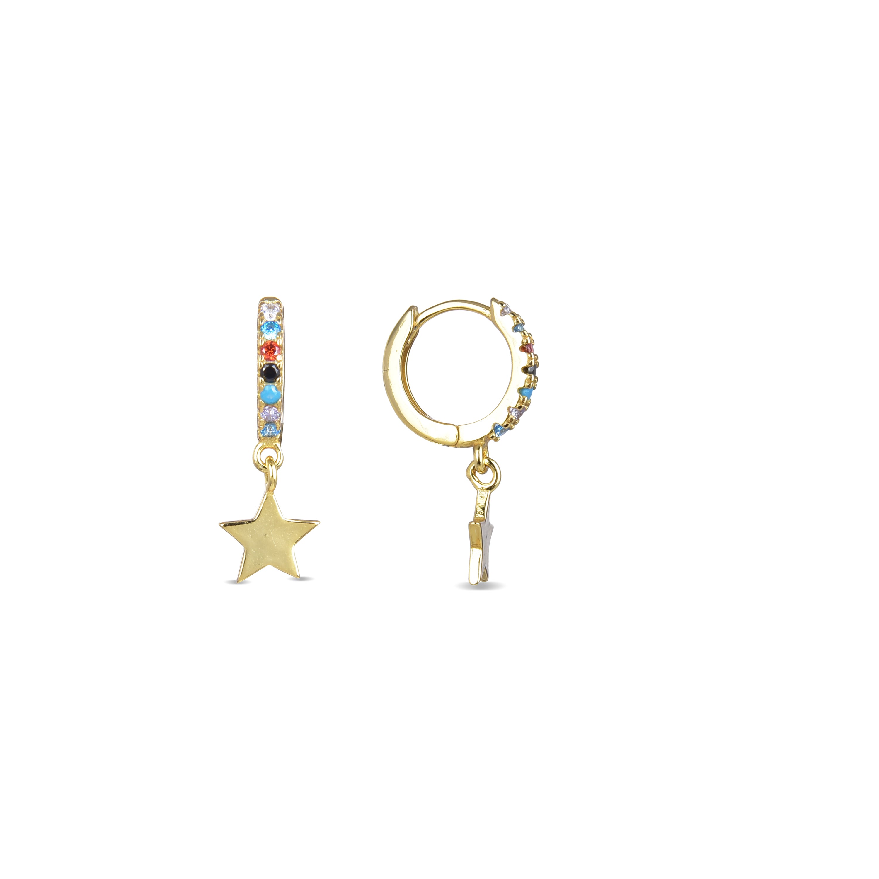 Boucles d'oreilles en argent sterling 925 avec zircon multicolore finition or jaune 18K - Libe