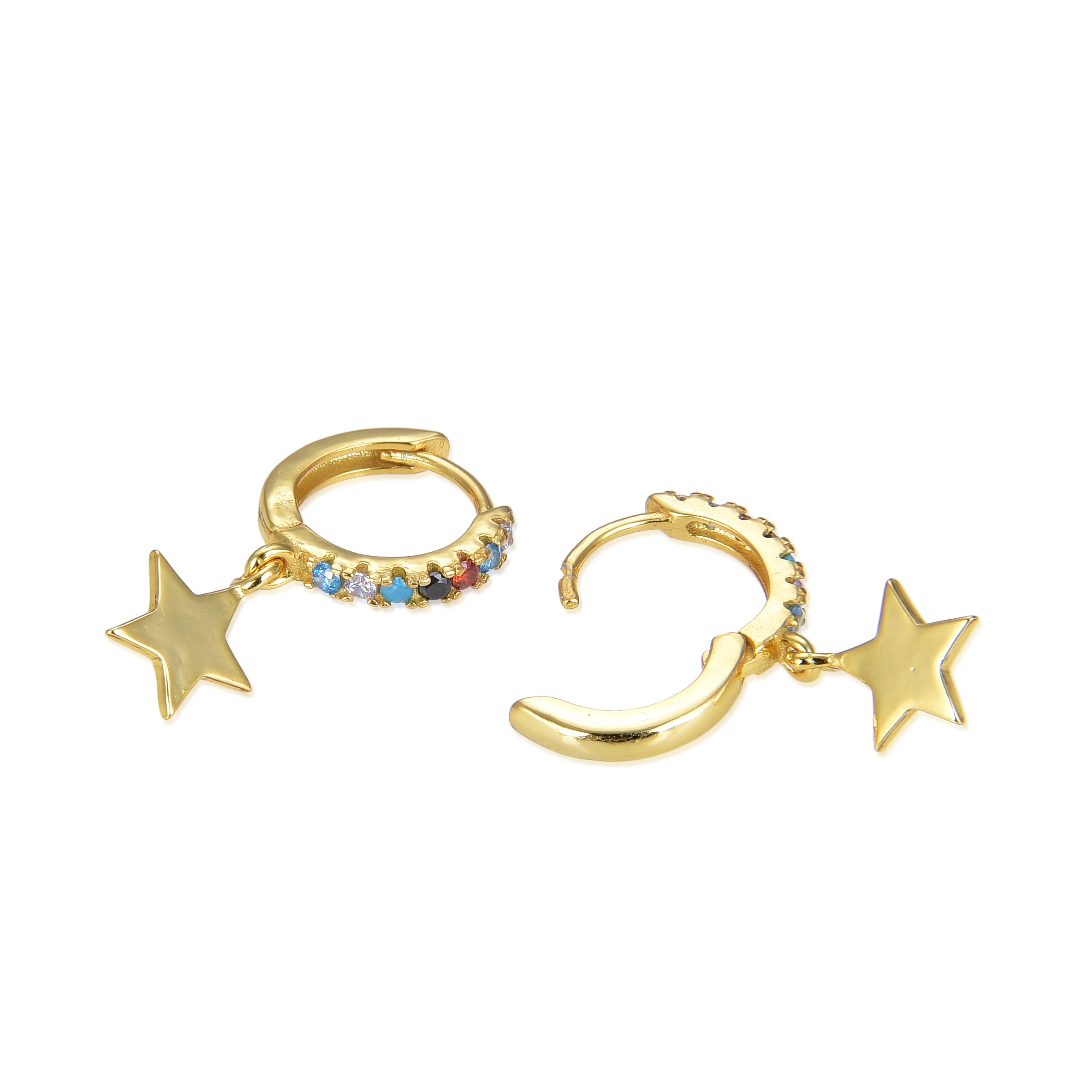 Boucles d'oreilles en argent sterling 925 avec zircon multicolore finition or jaune 18K - Libe