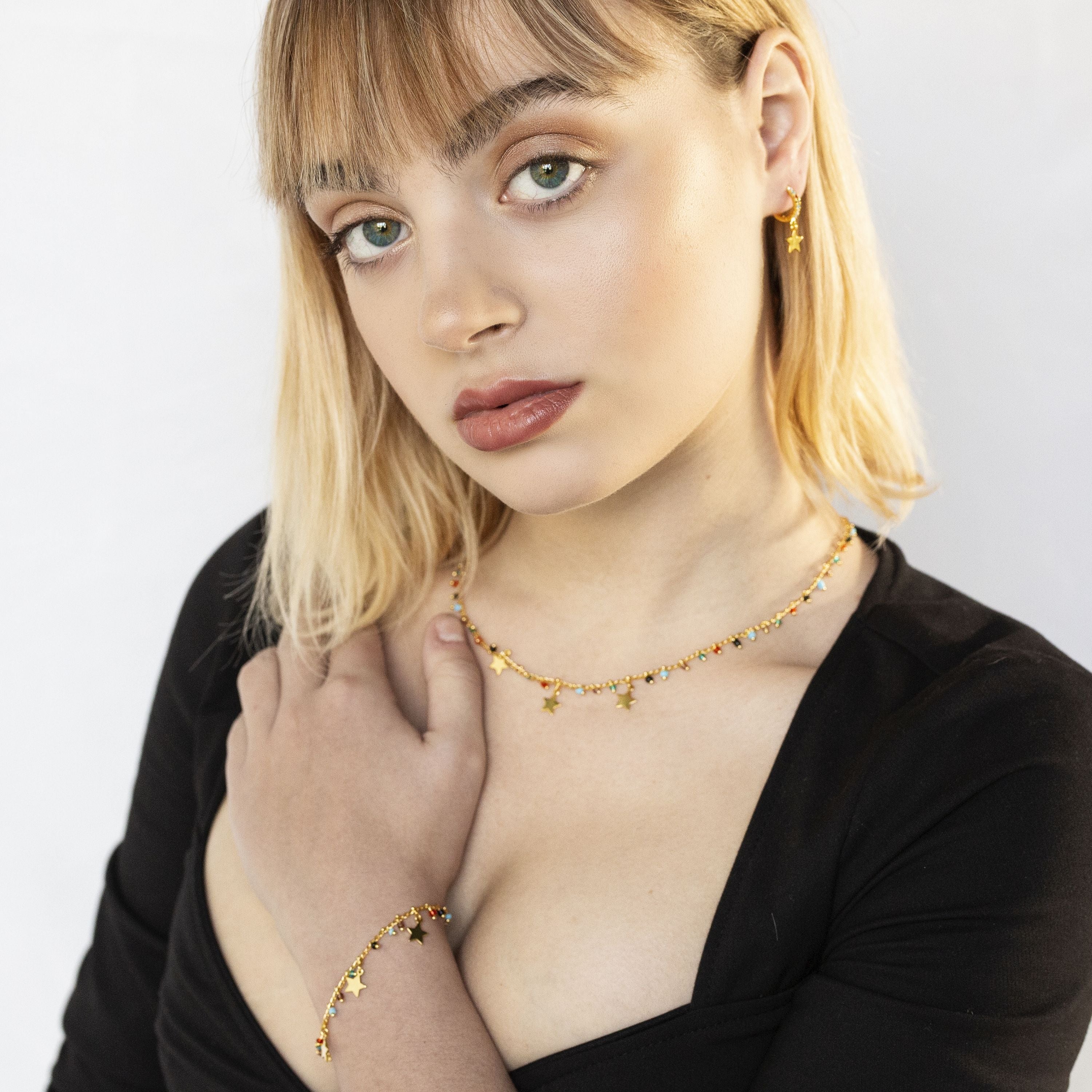 Boucles d'oreilles en argent sterling 925 avec zircon multicolore finition or jaune 18K - Libe