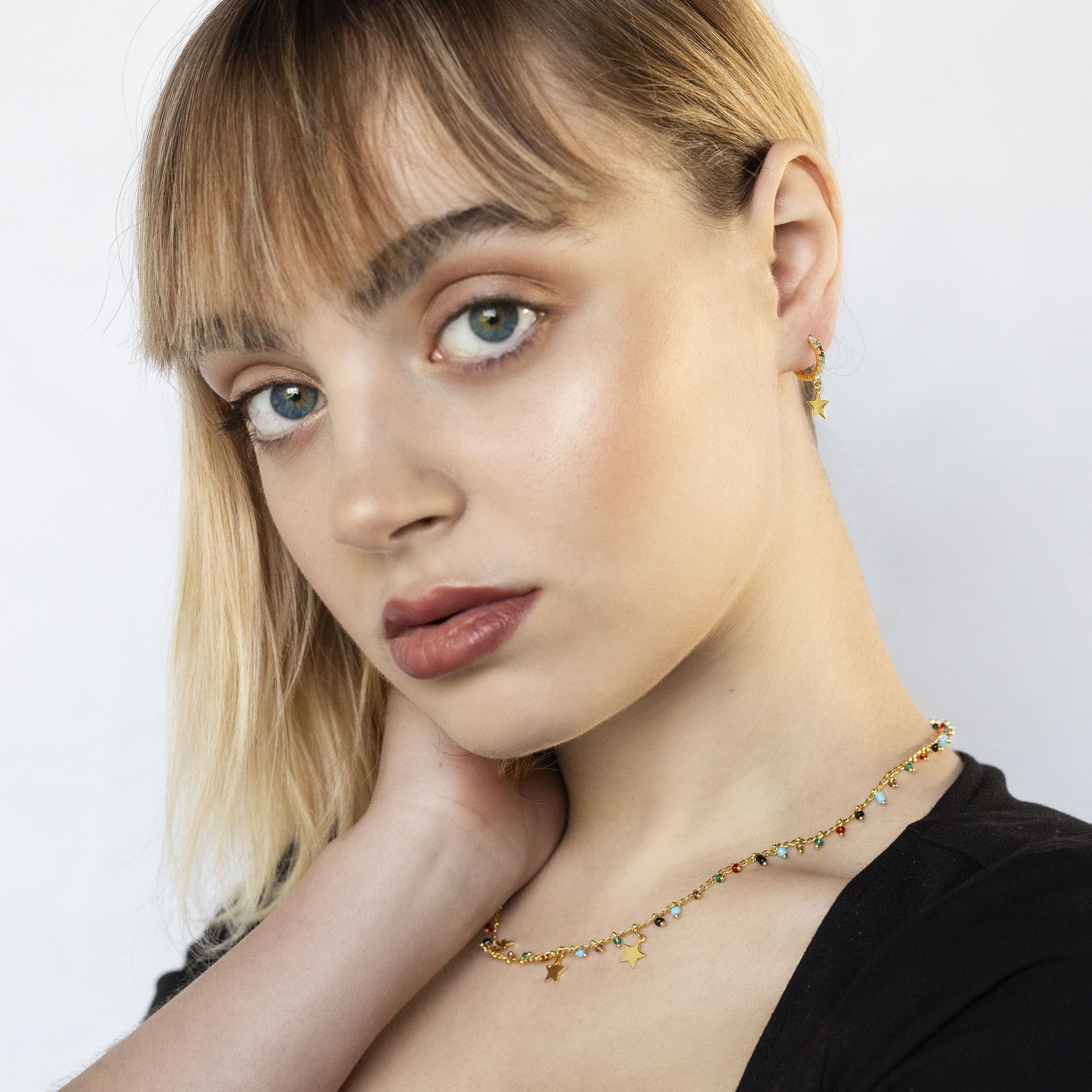 Boucles d'oreilles en argent sterling 925 avec zircon multicolore finition or jaune 18K - Libe