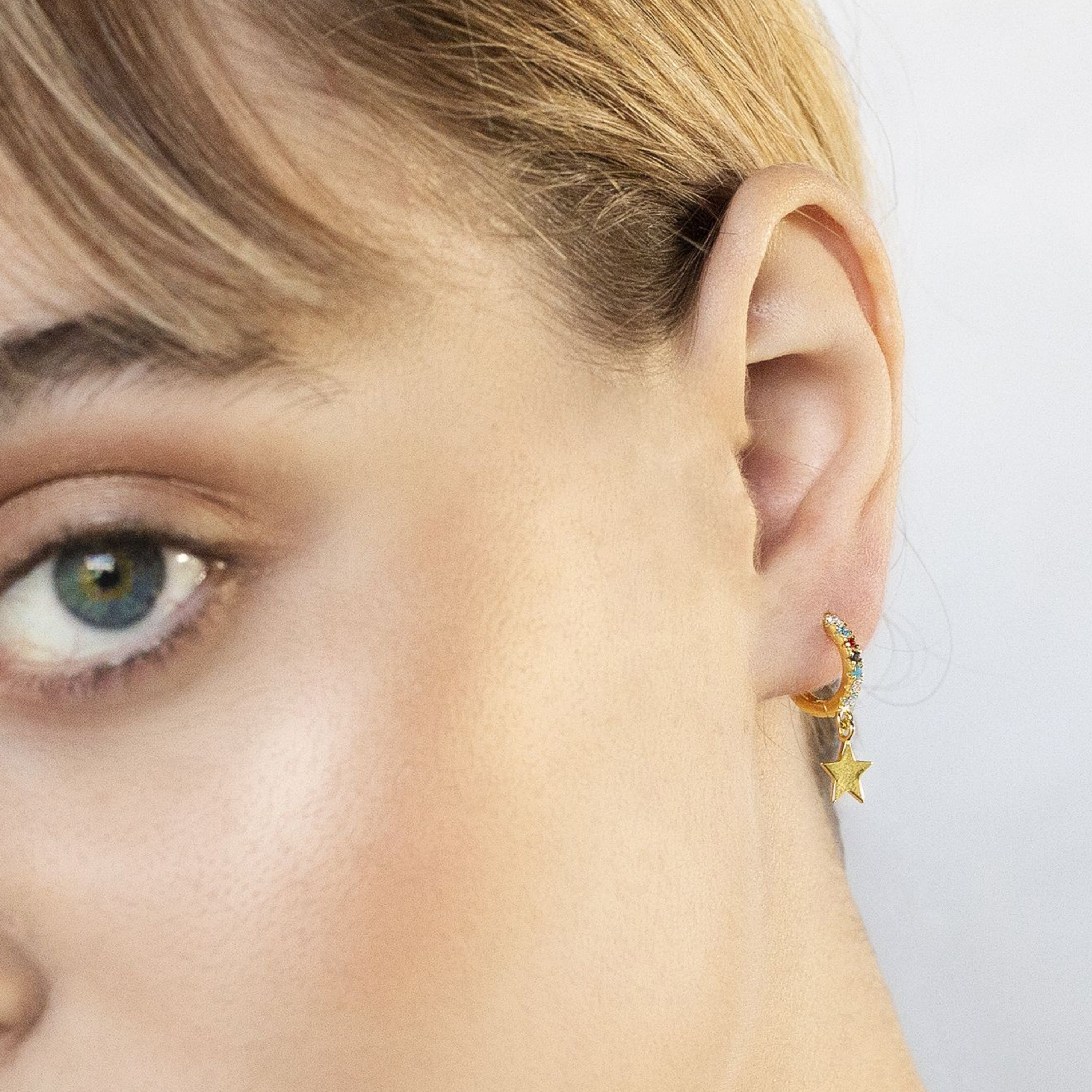 Boucles d'oreilles en argent sterling 925 avec zircon multicolore finition or jaune 18K - Libe