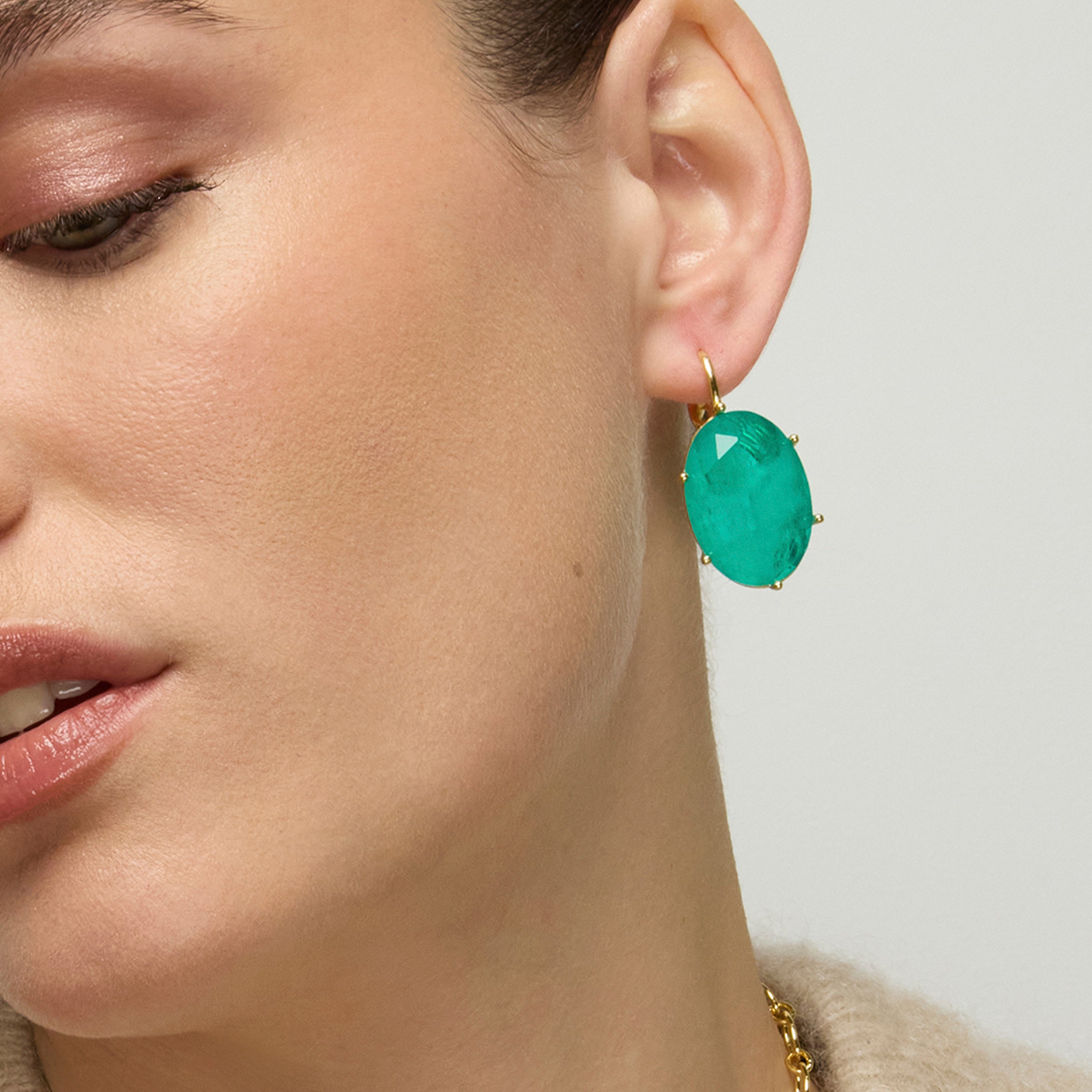 Boucles d'oreilles en argent sterling 925 et zircon vert finition or jaune 18k - Jadir
