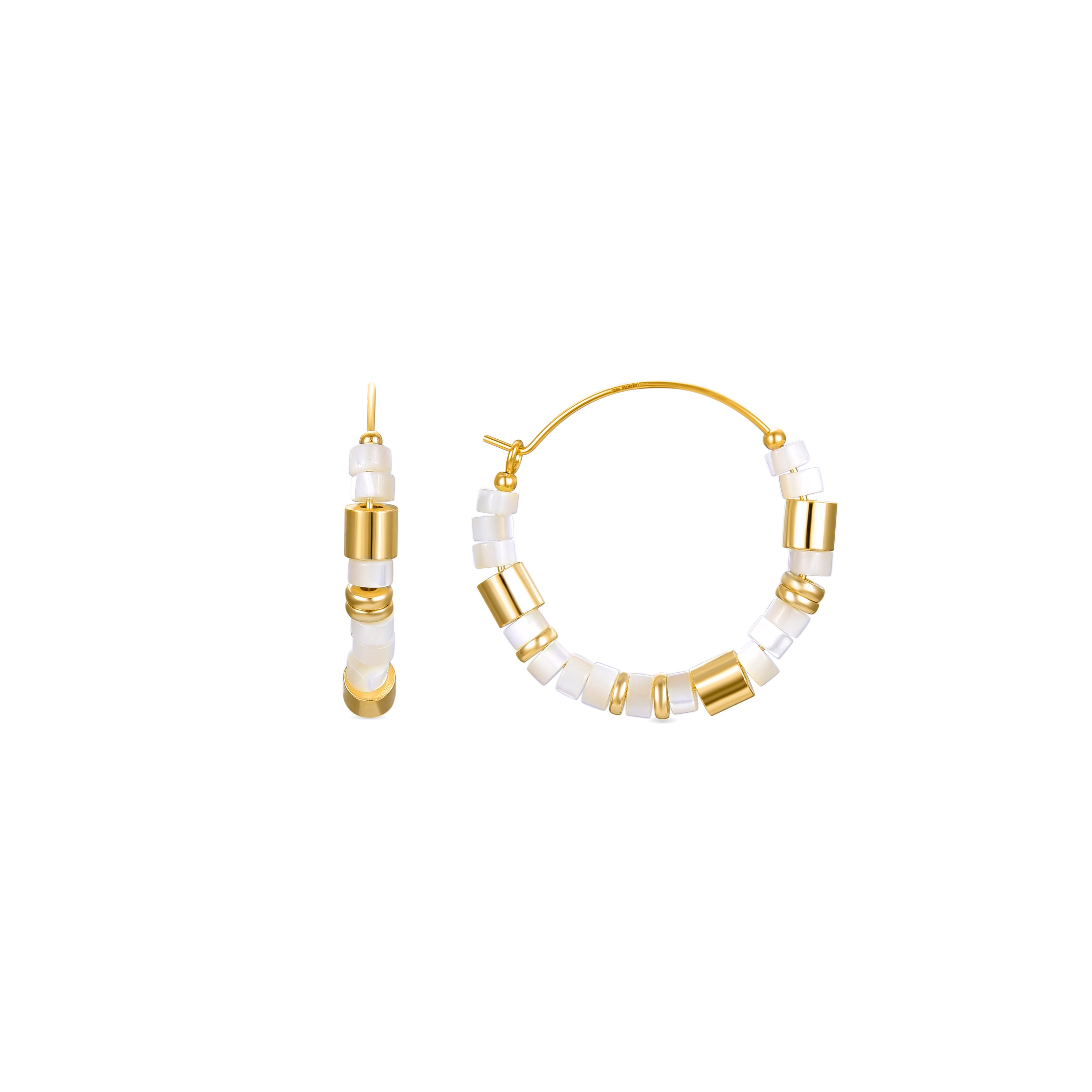 925 Sterling Silver Earrings with White Mother of Pearl finished in 18K Yellow Gold - Wicoy
