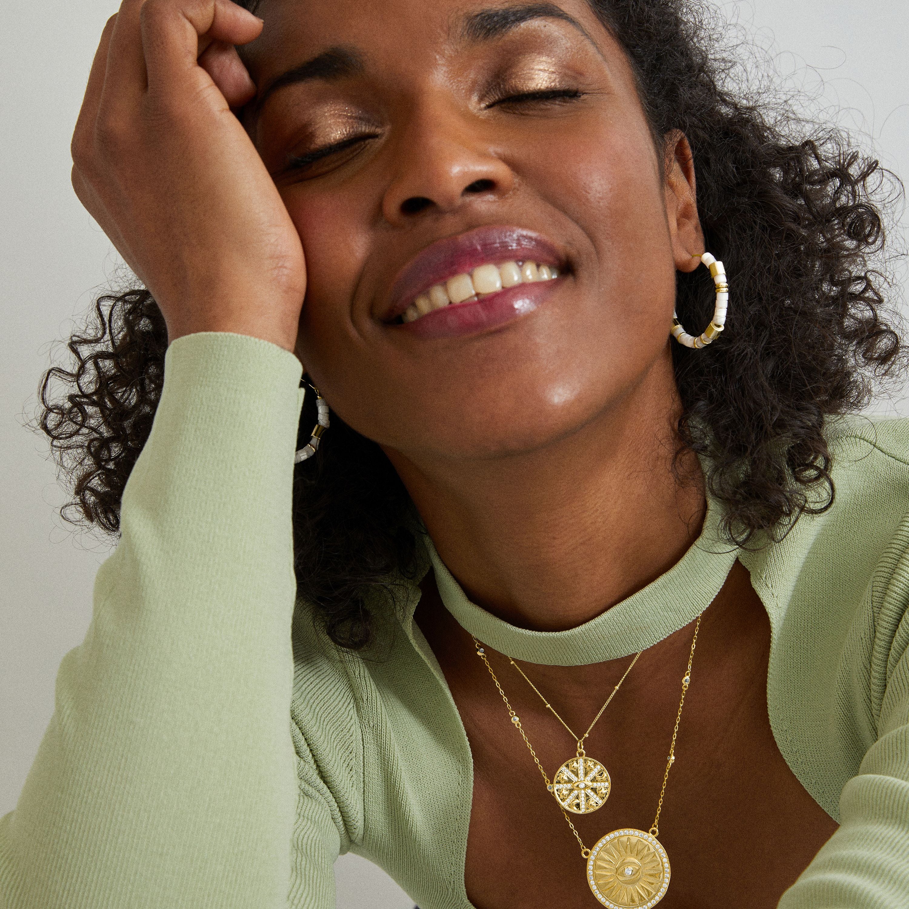 925 Sterling Silver Earrings with White Mother of Pearl finished in 18K Yellow Gold - Wicoy