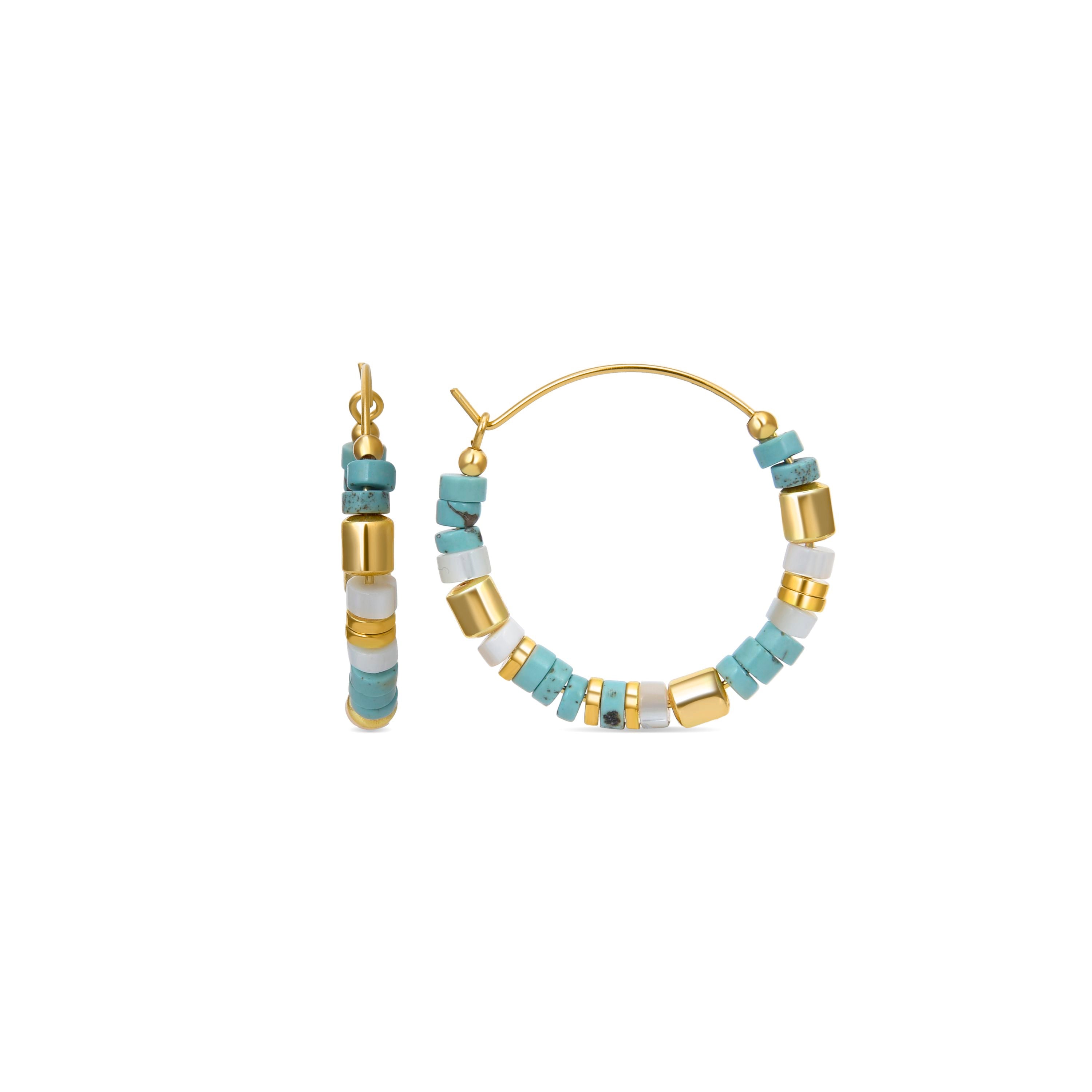 Pendientes de Plata de Ley 925 con Turquesa acabados en oro amarillo 18K - Ihun
