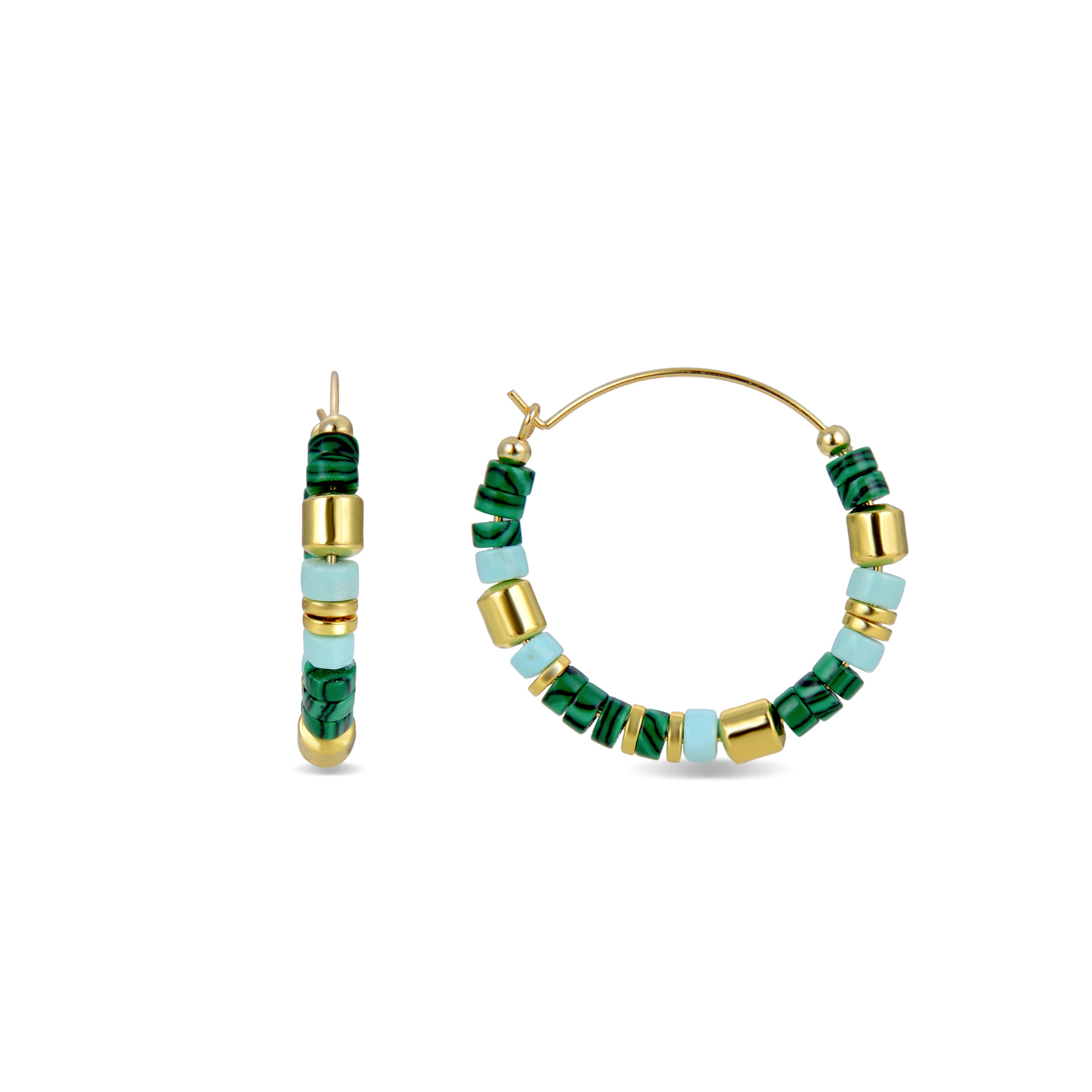 Boucles d'oreilles en argent sterling 925 avec malachite finies en or jaune 18K - Ihun