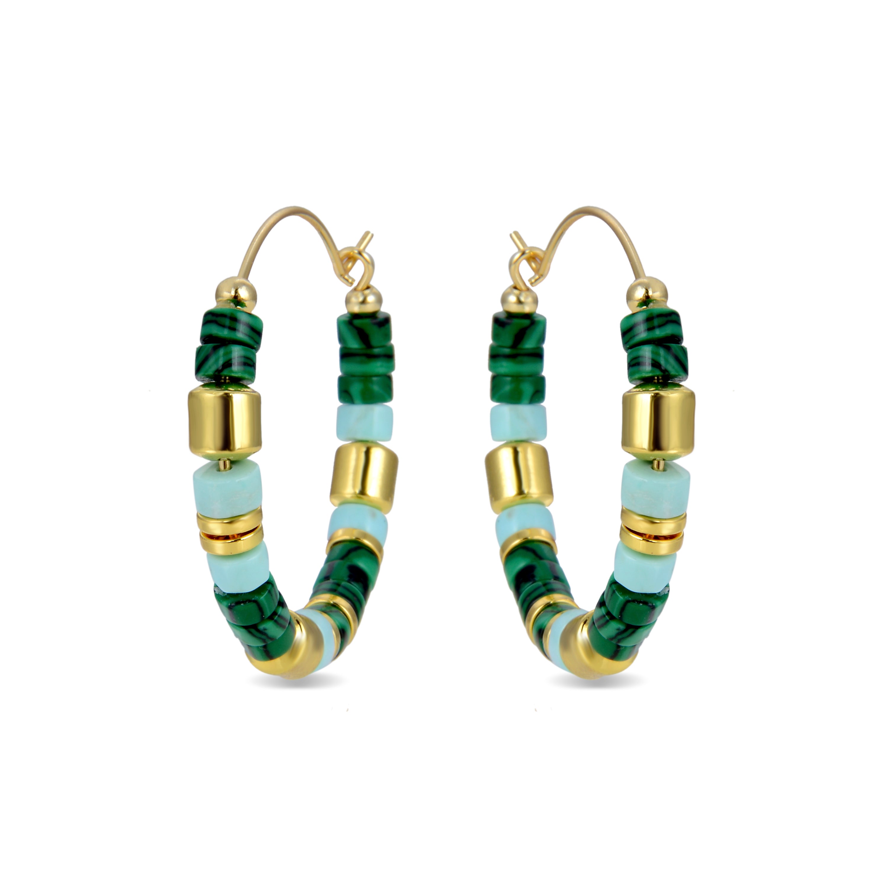 Boucles d'oreilles en argent sterling 925 avec malachite finies en or jaune 18K - Ihun