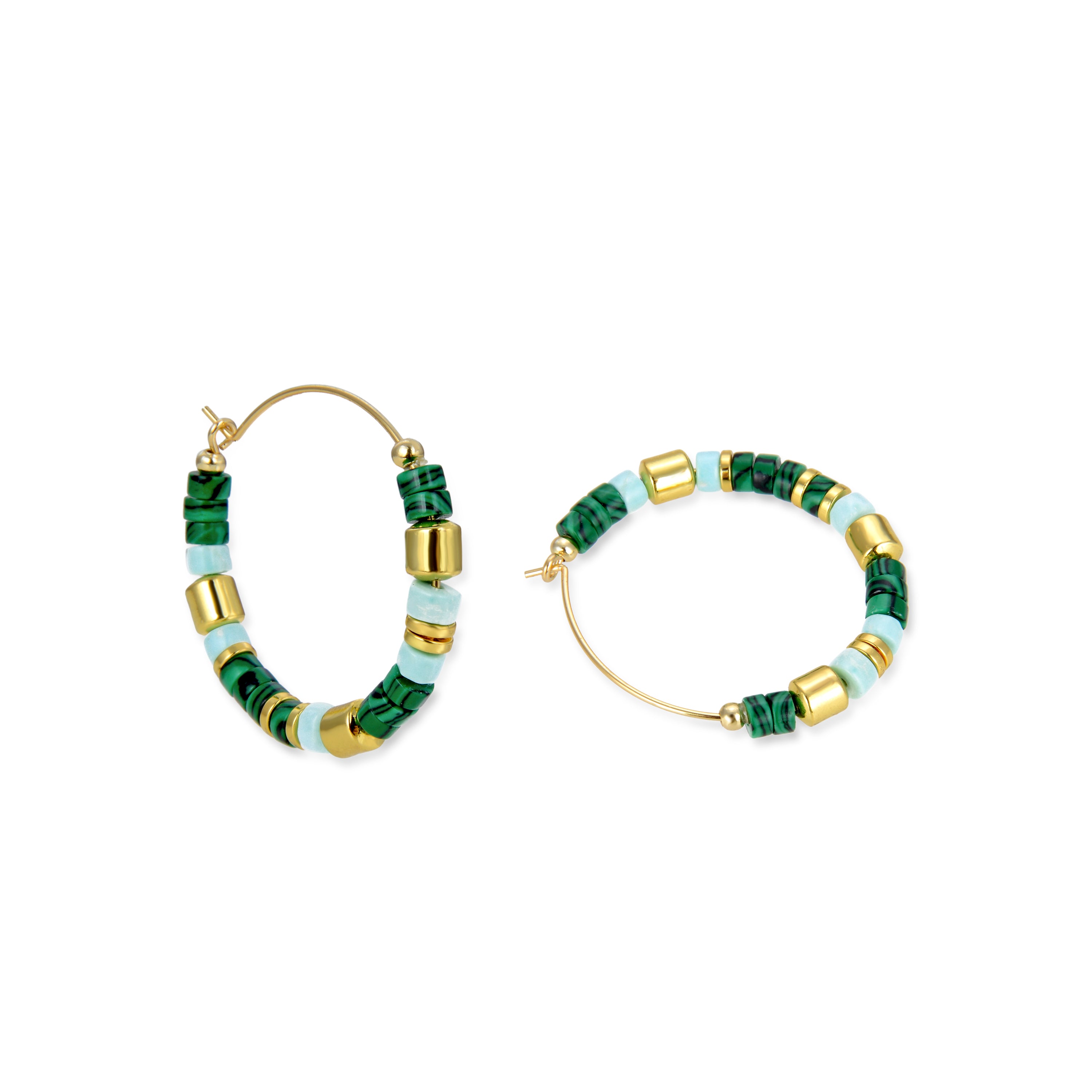 Boucles d'oreilles en argent sterling 925 avec malachite finies en or jaune 18K - Ihun