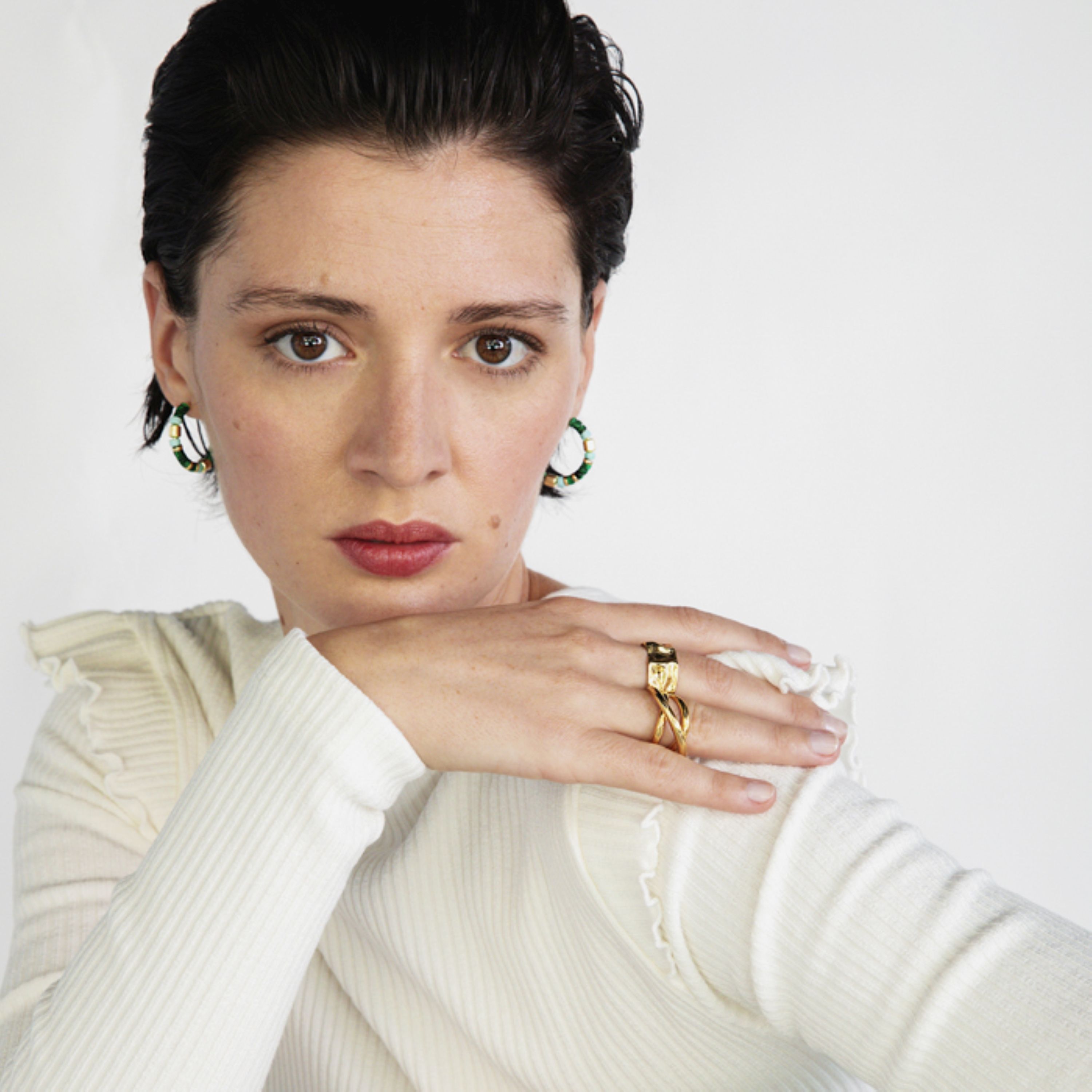 Boucles d'oreilles en argent sterling 925 avec malachite finies en or jaune 18K - Ihun