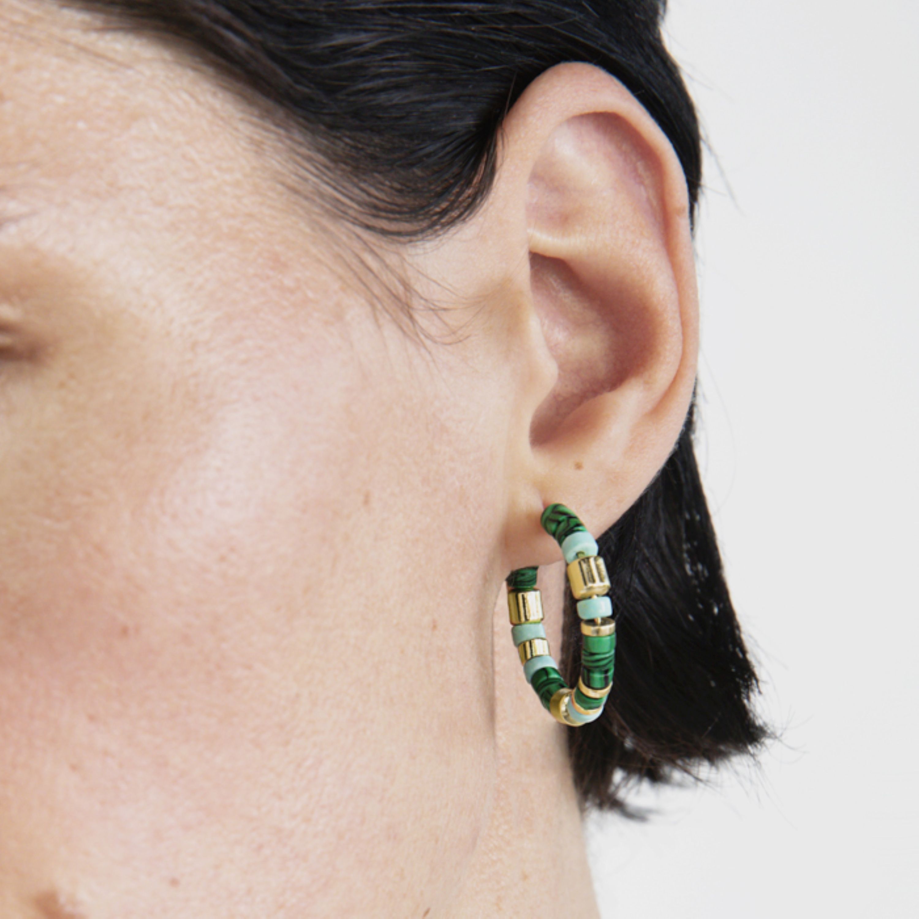 Boucles d'oreilles en argent sterling 925 avec malachite finies en or jaune 18K - Ihun