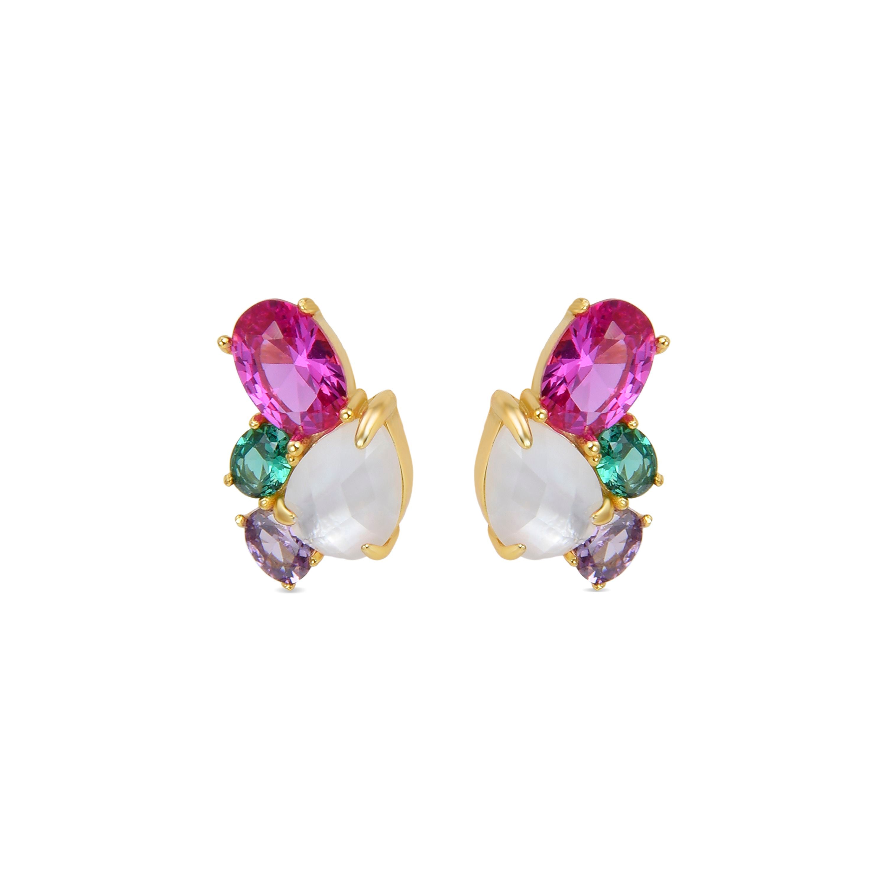 925 Sterling Silver Earrings with Rock Crystal and Mother of Pearl finished in 18K yellow gold - Zafi