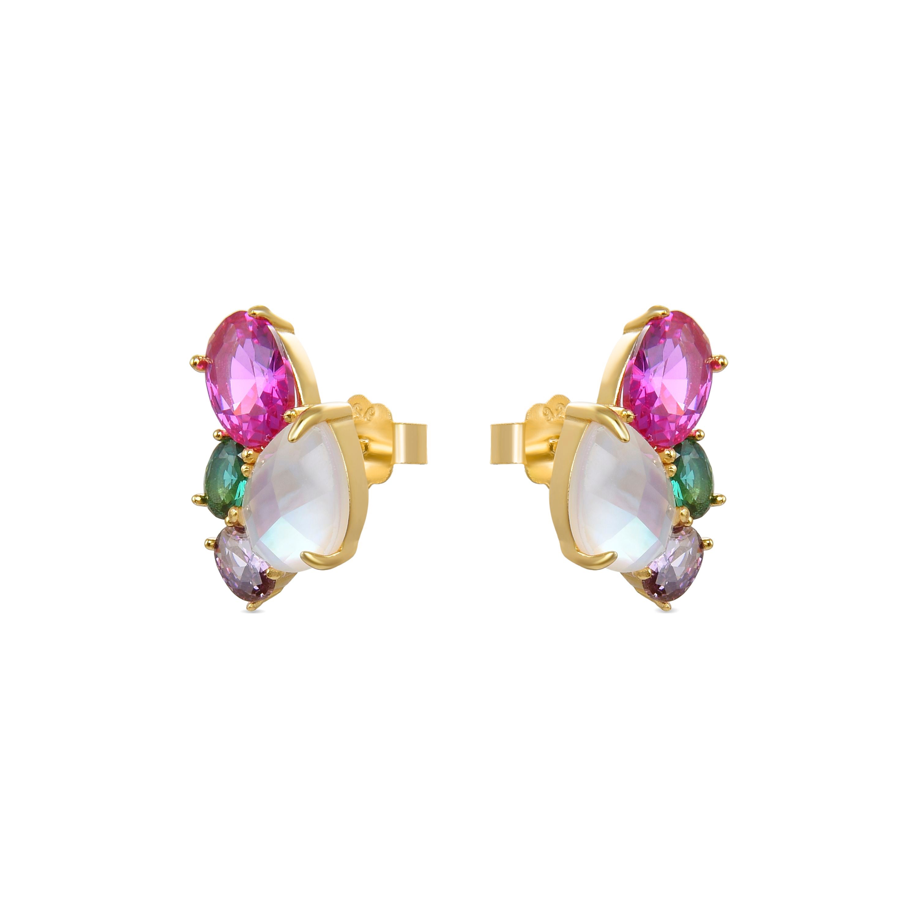 925 Sterling Silver Earrings with Rock Crystal and Mother of Pearl finished in 18K yellow gold - Zafi