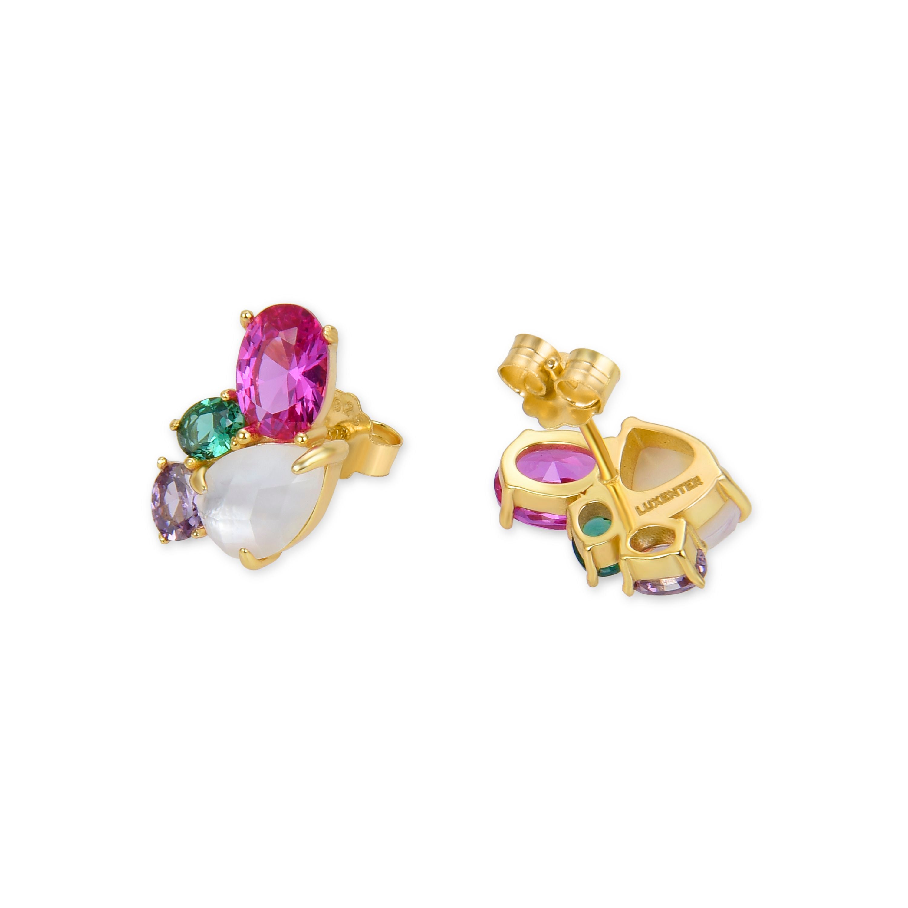 925 Sterling Silver Earrings with Rock Crystal and Mother of Pearl finished in 18K yellow gold - Zafi
