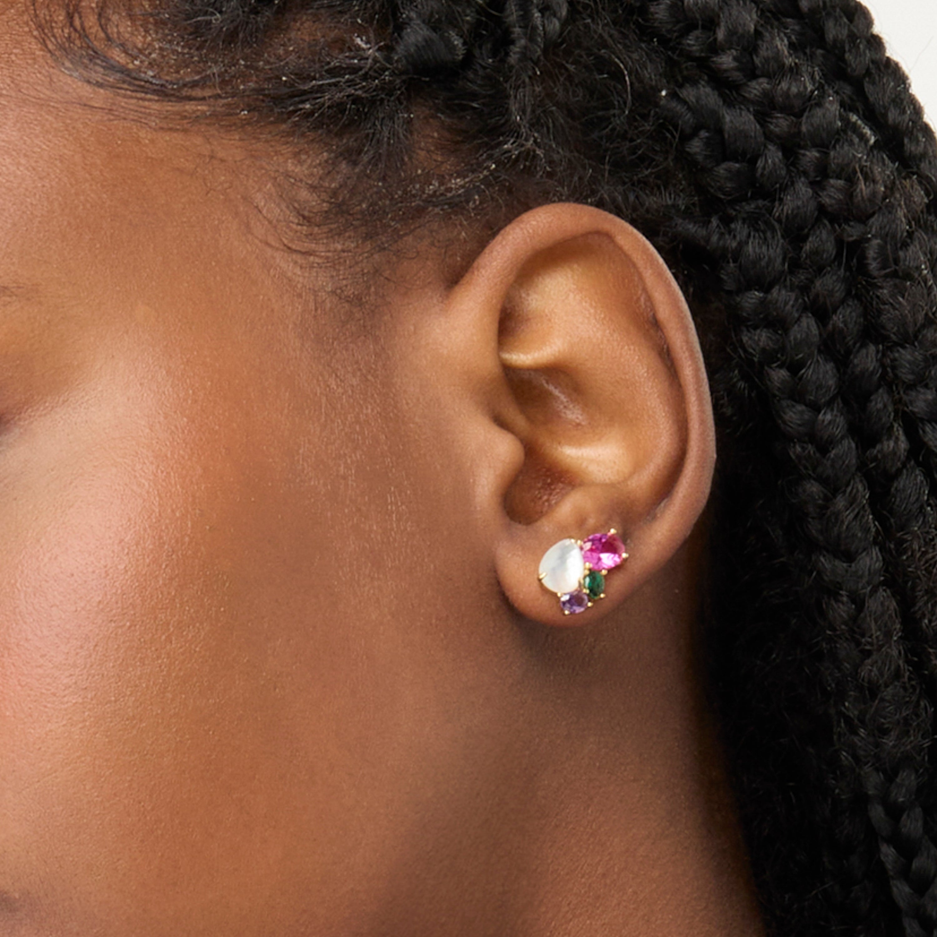 925 Sterling Silver Earrings with Rock Crystal and Mother of Pearl finished in 18K yellow gold - Zafi