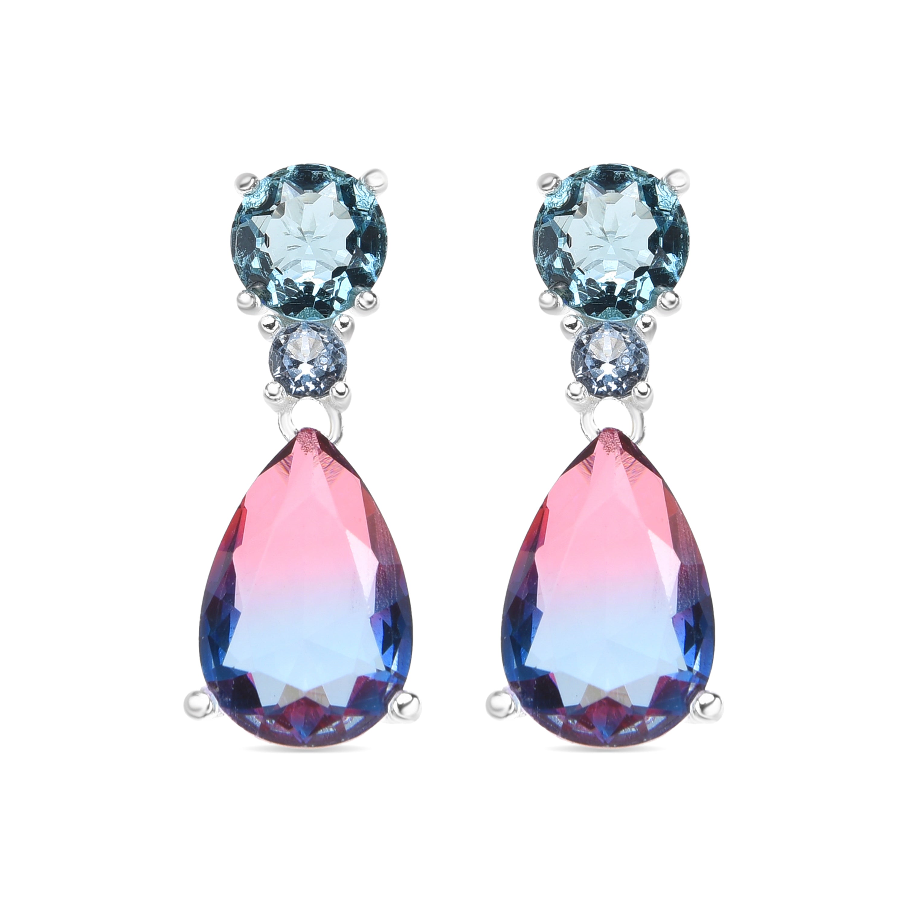 Boucles d'oreilles en argent sterling 925 et quartz hydrothermal bleu dégradé finition rhodiée - Koarg
