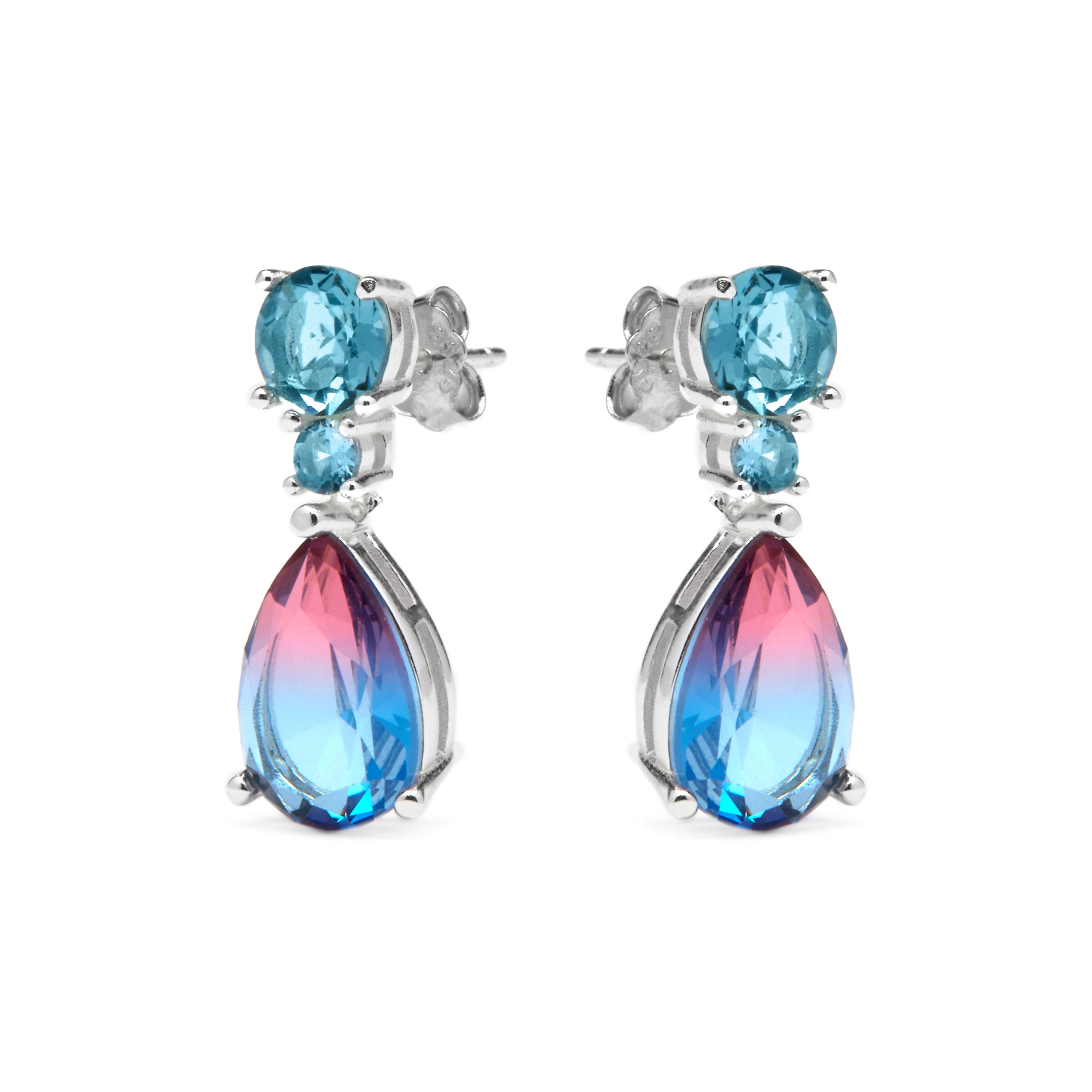 Boucles d'oreilles en argent sterling 925 et quartz hydrothermal bleu dégradé finition rhodiée - Koarg