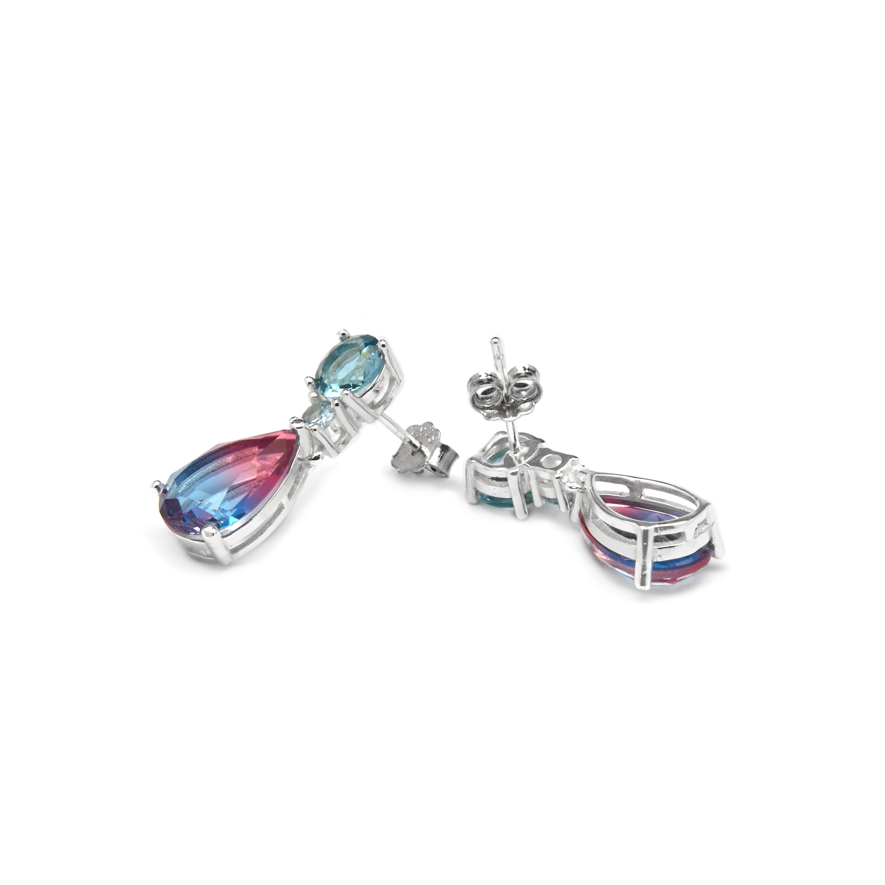 Boucles d'oreilles en argent sterling 925 et quartz hydrothermal bleu dégradé finition rhodiée - Koarg