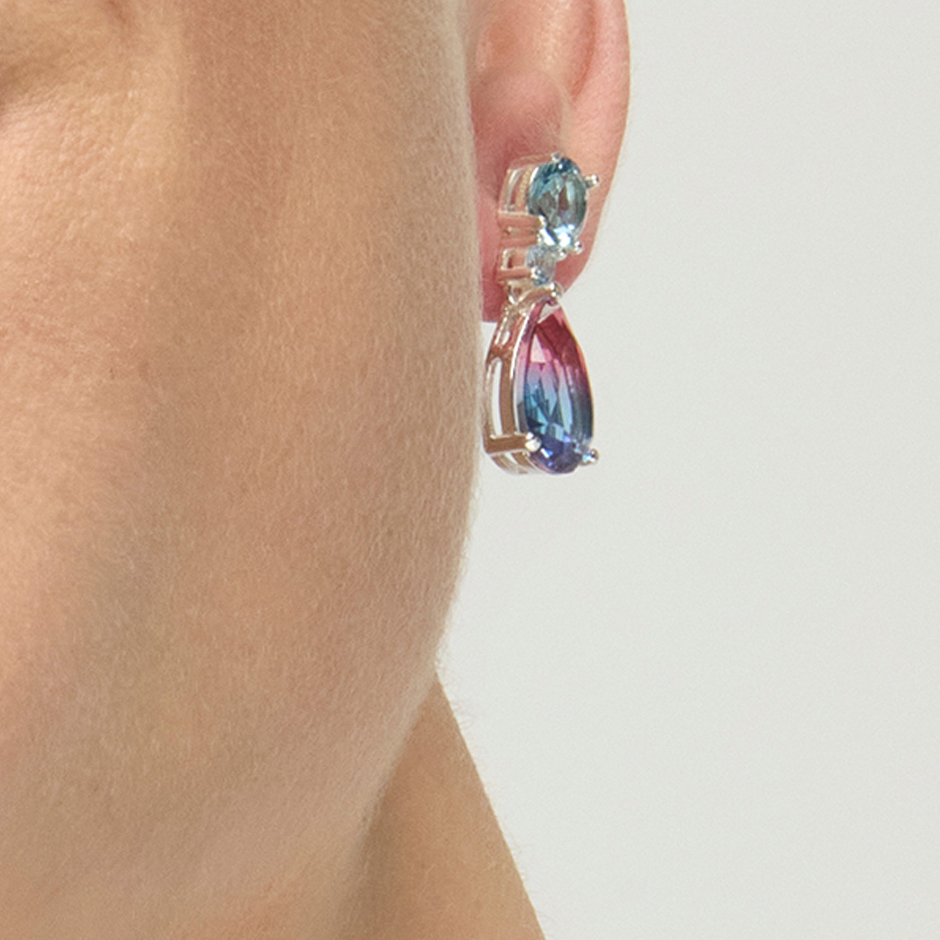 Boucles d'oreilles en argent sterling 925 et quartz hydrothermal bleu dégradé finition rhodiée - Koarg