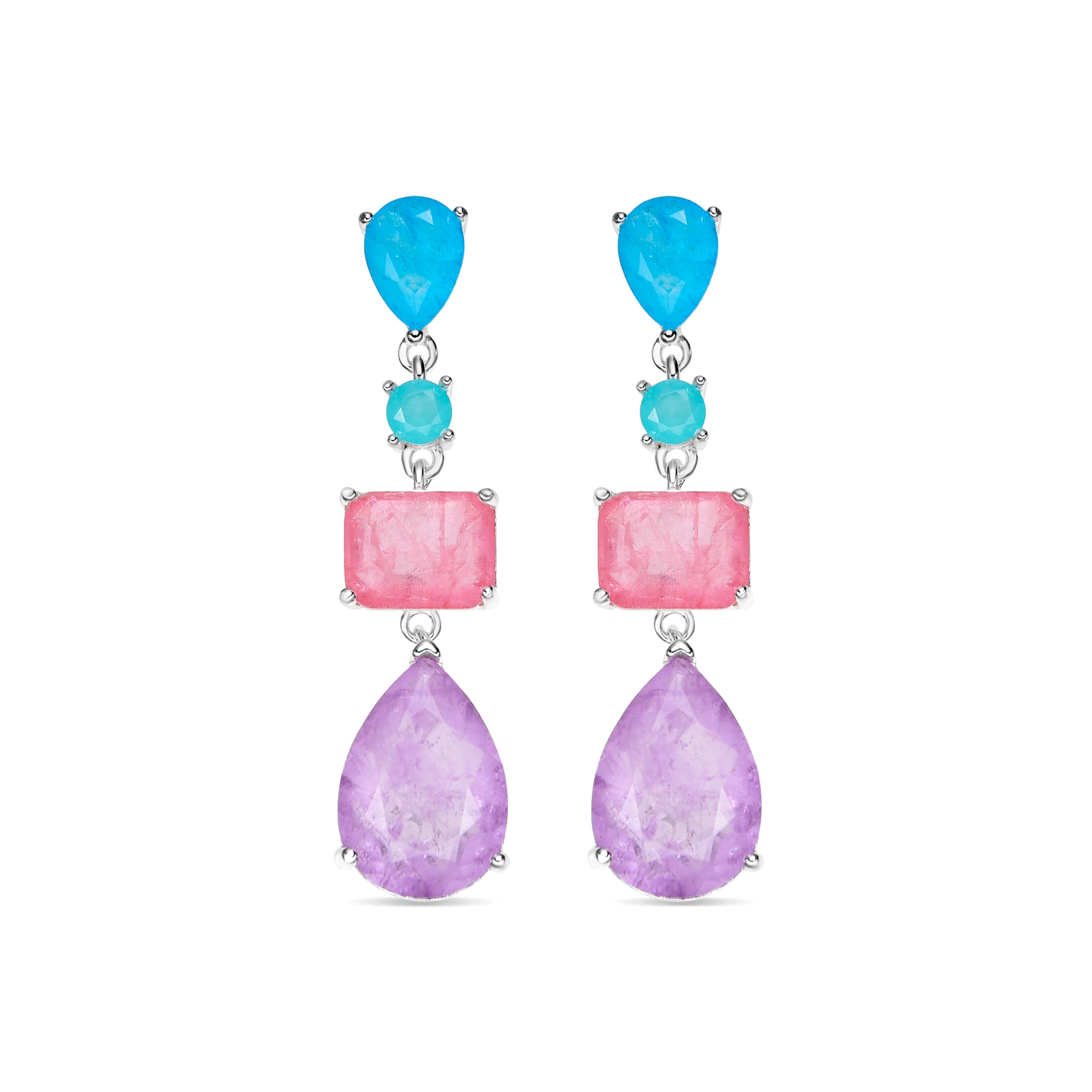 Boucles d'oreilles en argent sterling 925 et quartz hydrothermal multicolore finition rhodiée - Mifa