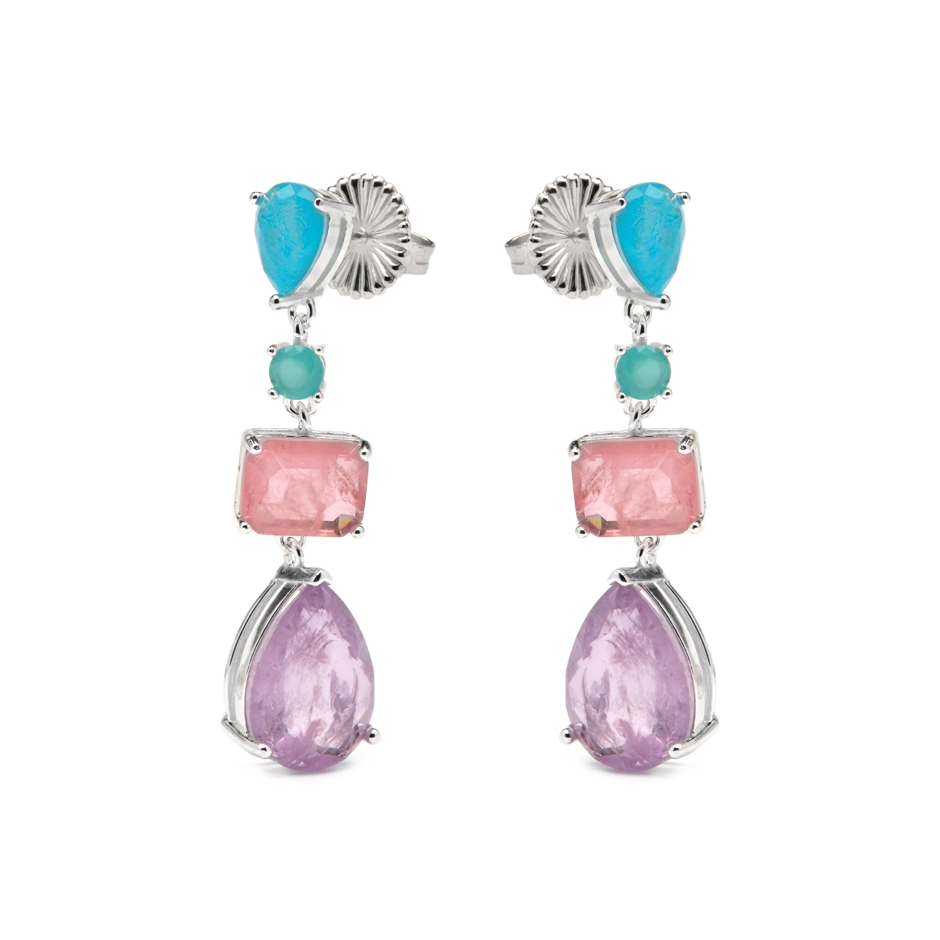 Boucles d'oreilles en argent sterling 925 et quartz hydrothermal multicolore finition rhodiée - Mifa