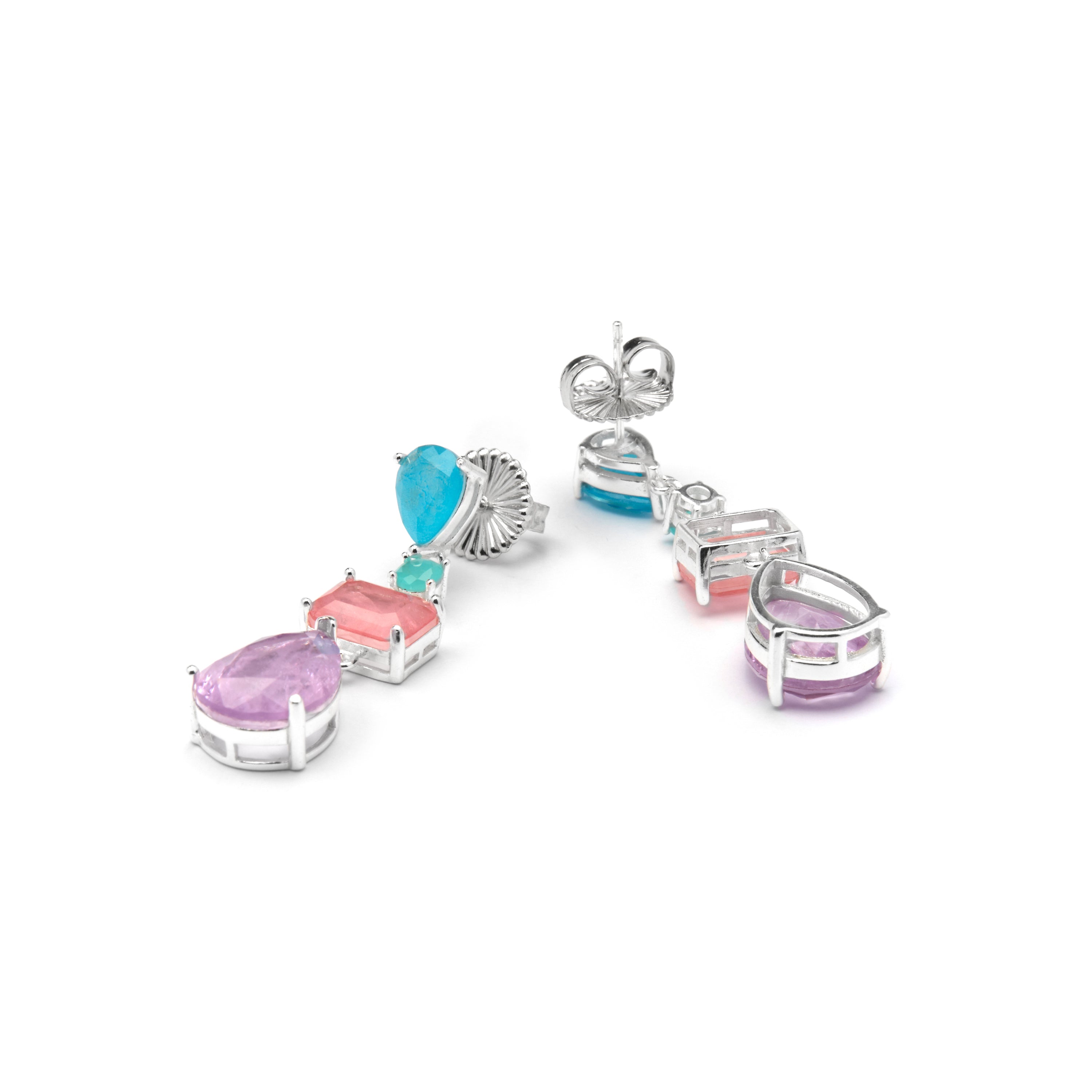 Boucles d'oreilles en argent sterling 925 et quartz hydrothermal multicolore finition rhodiée - Mifa