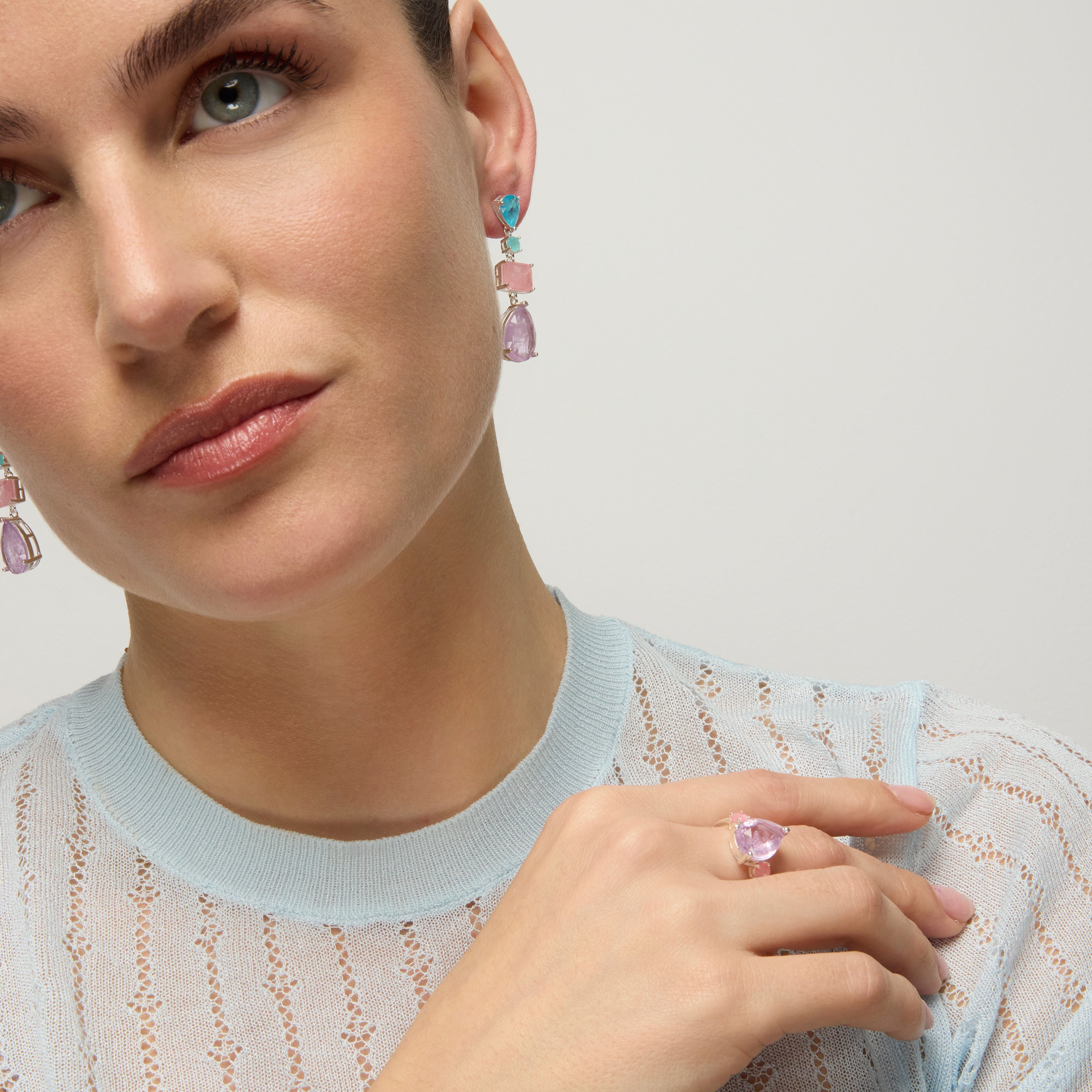 Boucles d'oreilles en argent sterling 925 et quartz hydrothermal multicolore finition rhodiée - Mifa